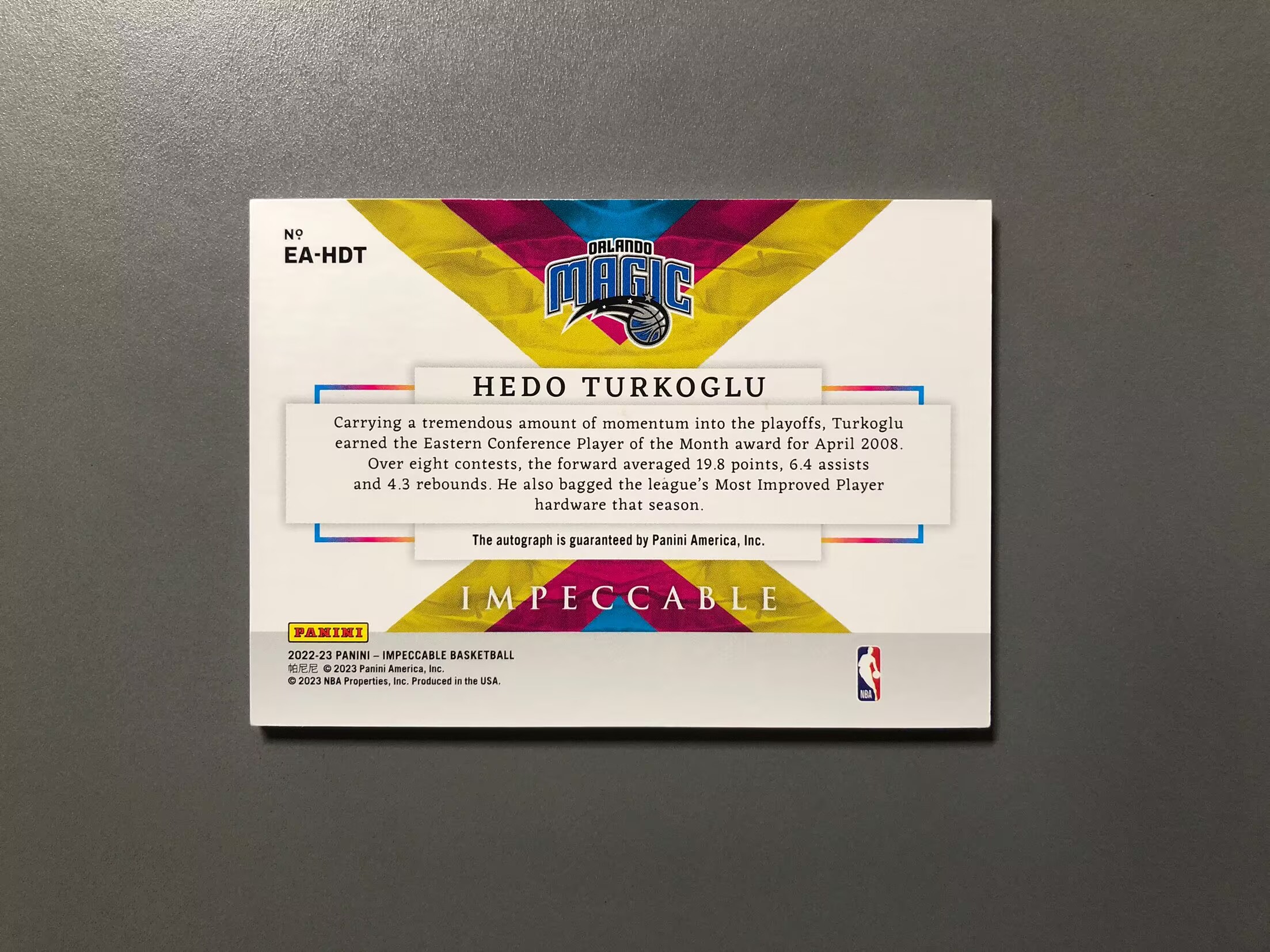 2022-23 Panini Impeccable Hedo Turkoglu 希度·特科格鲁 魔术 签字 卡签 奢华签 Extravagance 99编 实卡好看 卡品如图 可累计 OS012