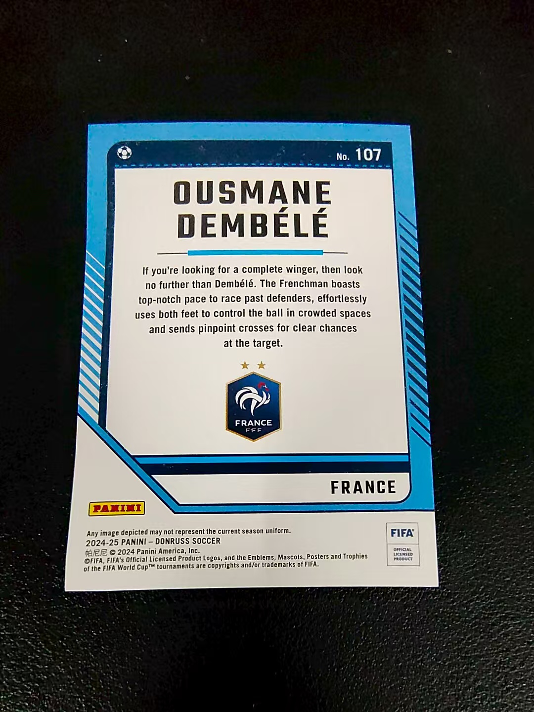 【可合并,不累计】2024-25 panini donruss ousmane dembele 法国 奥斯曼 登贝莱 瀑布折 FIFA 杜蕾斯 边角瑕疵 #107