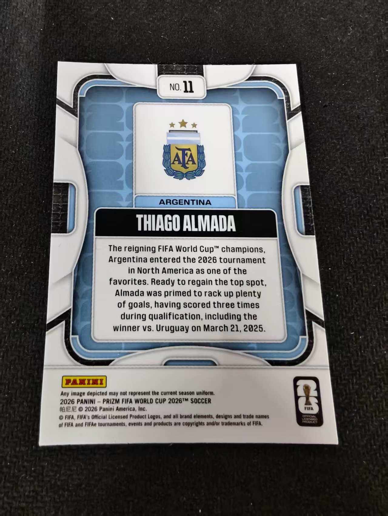 2026 Panini World Cup Prizm Thiago Almada 世界杯PZ 蒂亚戈 阿尔马达 阿根廷 PZ世界杯 划痕 边角瑕疵#11