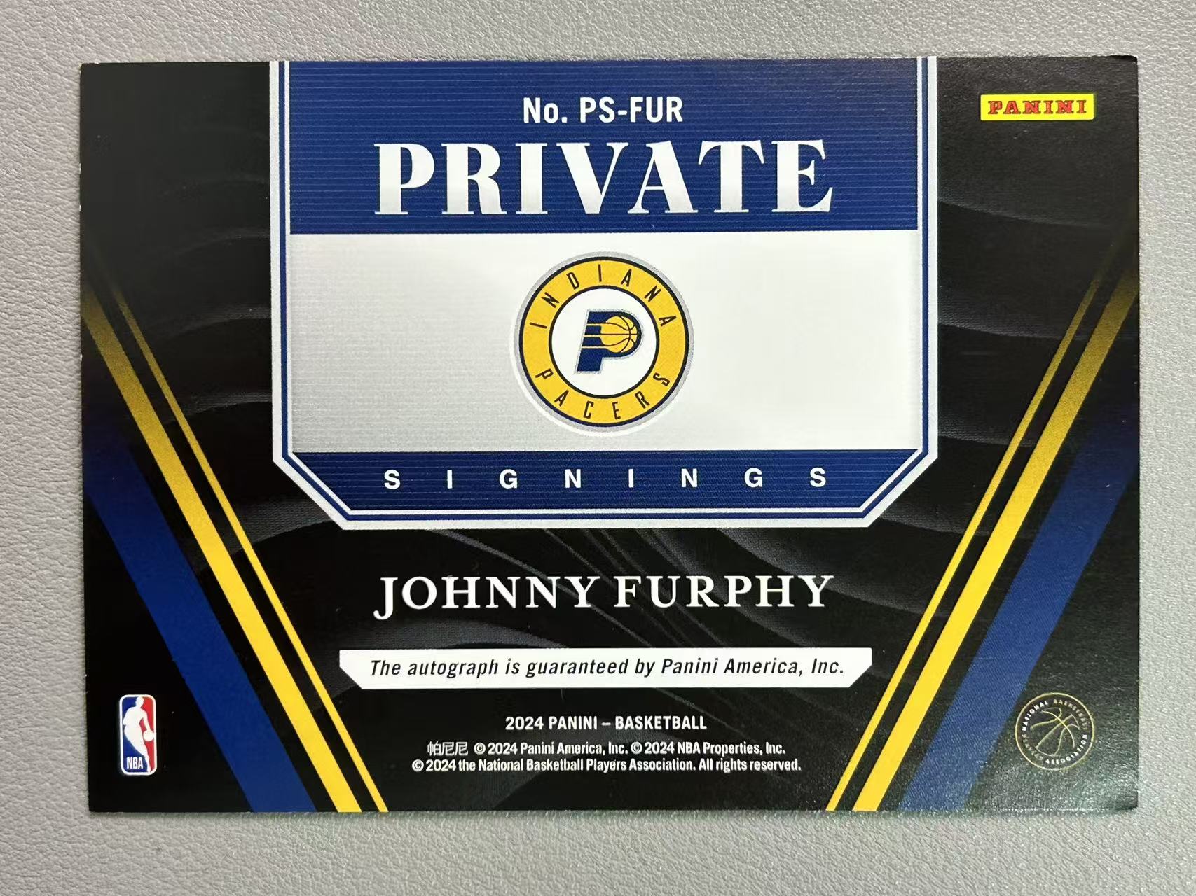 【阿泽代卖】2024-25 Panini Johnny Furphy 步行者 新秀 RC 约翰尼 弗菲 签字 卡签 Private 插入签 银折 选图巨帅 卡品如图 介意勿拍