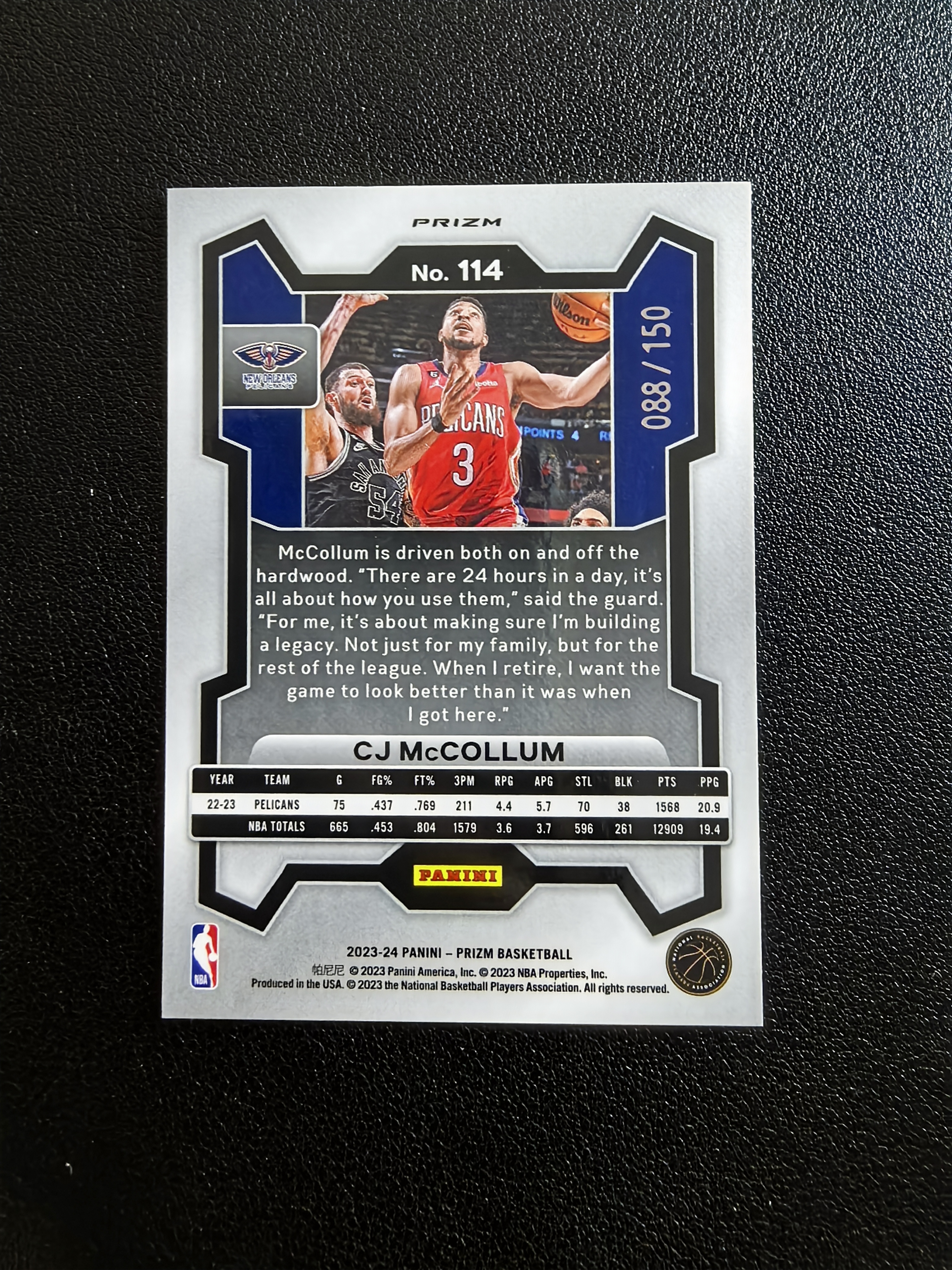 2023-24 Panini Prizm CJ McCollum PZ 鹈鹕 CJ麦科勒姆 088/150编 蓝泡泡折 折射 实卡精美 卡品如图 胡总