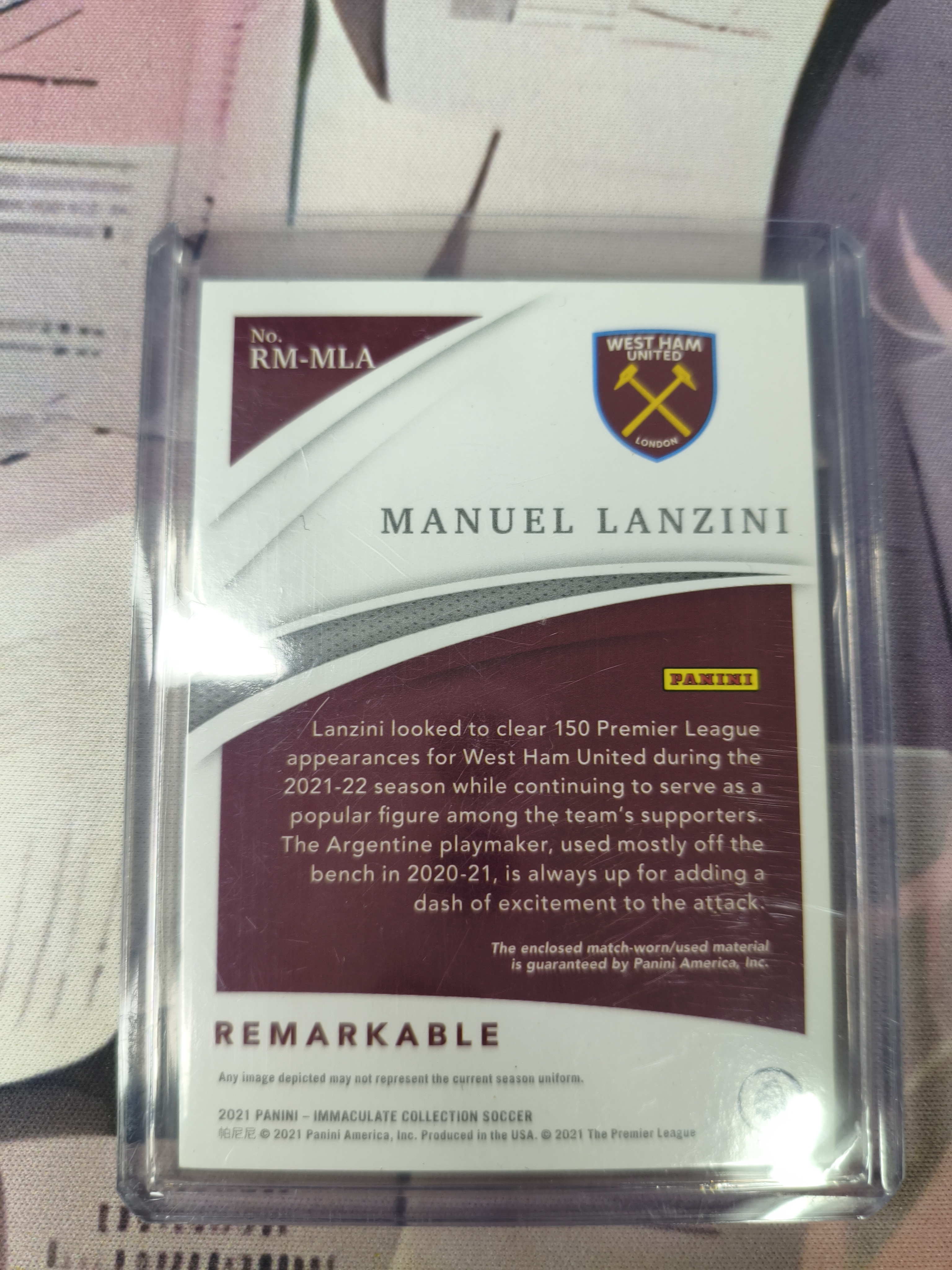2021 Panini Immaculate Manuel Lanzini 足球 曼努埃尔 兰齐尼 Manuel Lanzini 49编球衣实物 西汉姆联