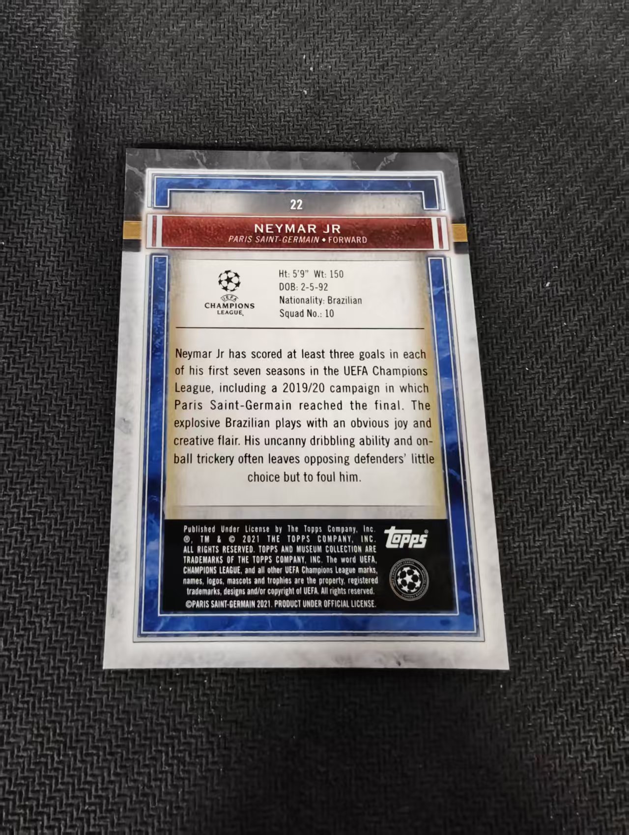 【可合并,不累计】 2021 Topps museum Neymar JR 欧冠 博物馆 内马尔 巴黎 巴西 边角瑕疵