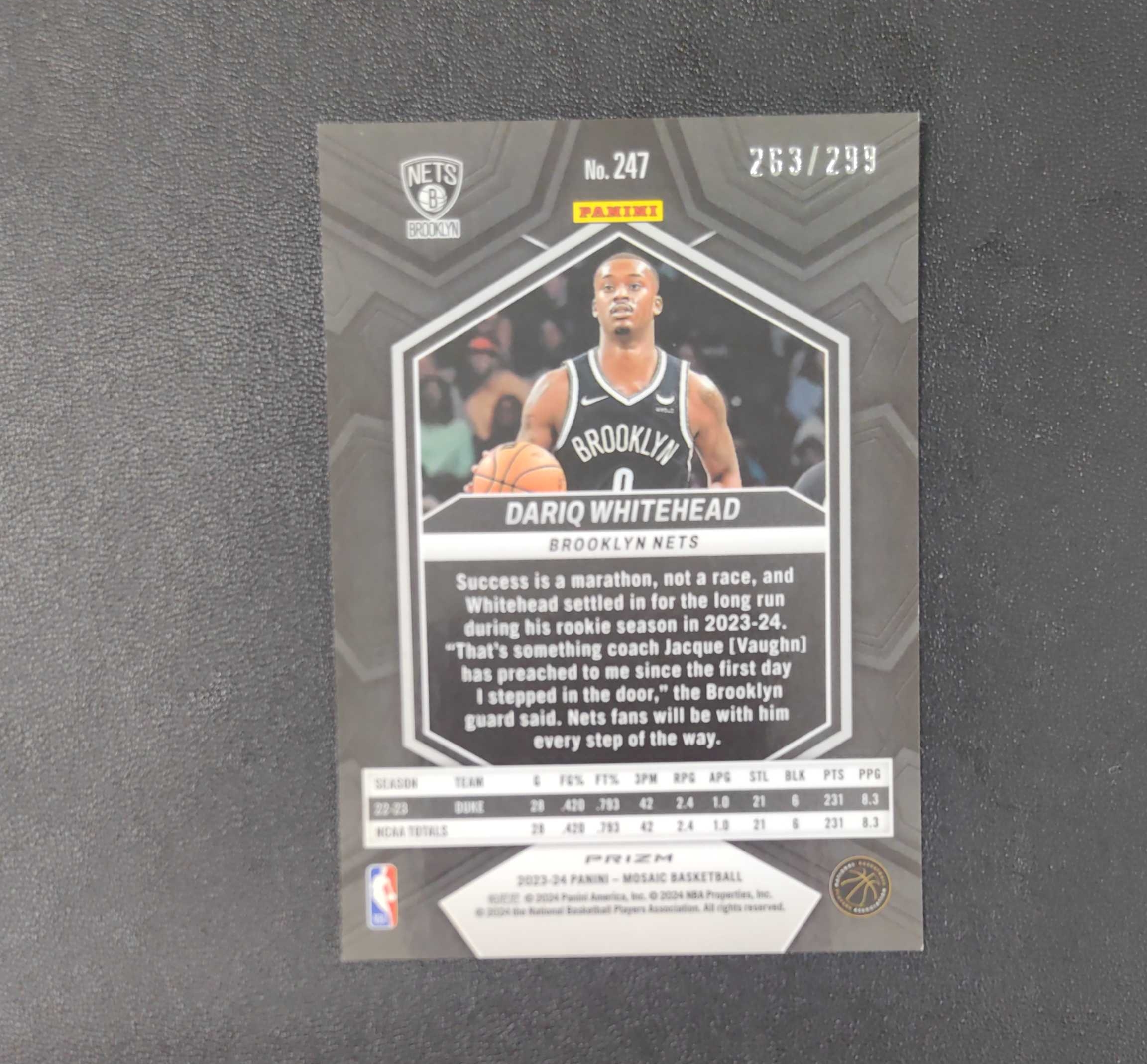 2023-24 panini mosaic dariq whitehead 马赛克 篮网 怀特黑德 rc 新秀 红变形虫 折射 /299编 东契奇 sga 库里 文班亚马 詹姆斯 多张再拍