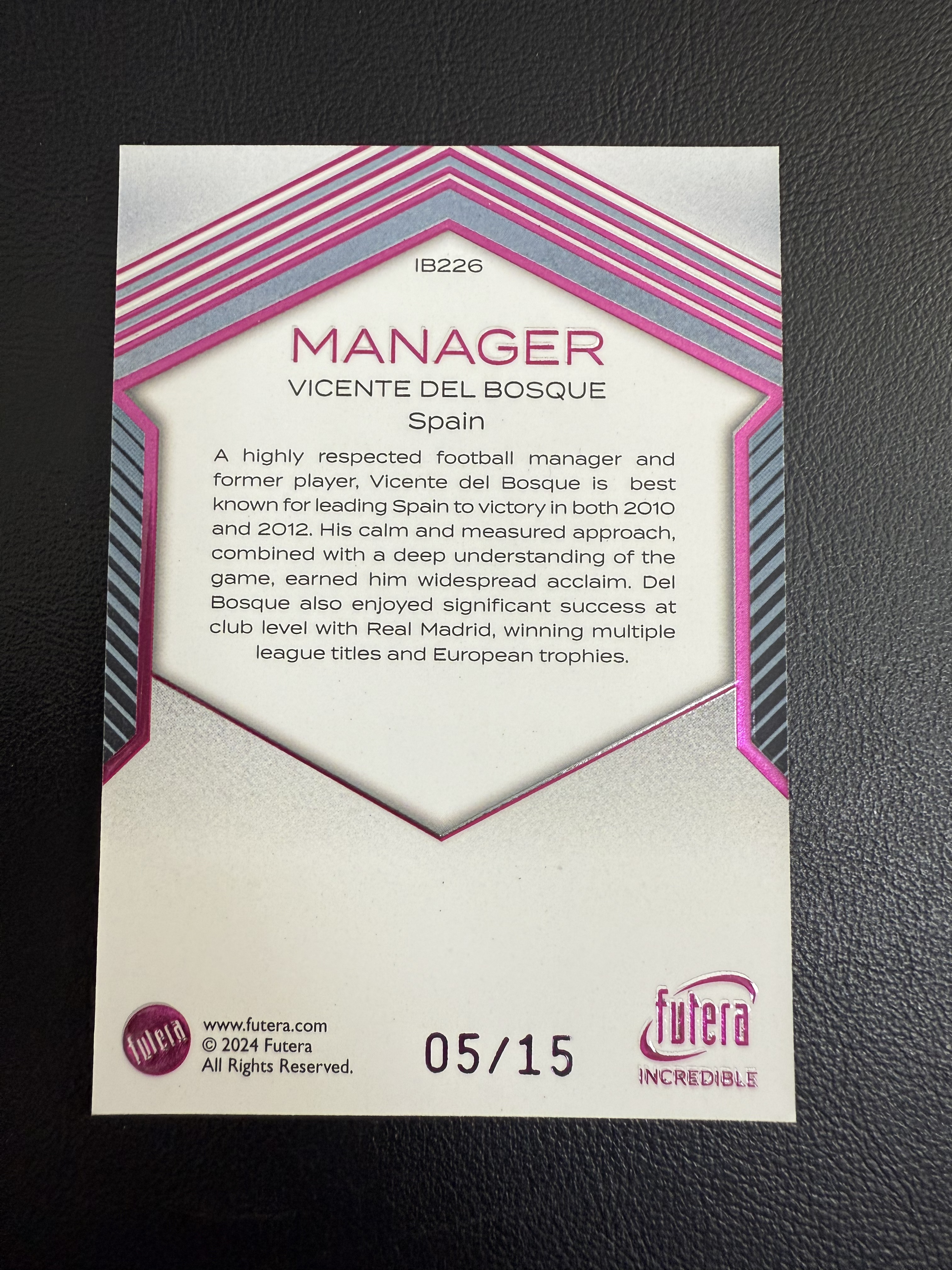 2025 Futera Futera Unique VICENTE DEL BOSQUE 福特拉 文森特 德尔 博斯克 05/15编 卡品如图 合并当日订单 [金叔 秦月】
