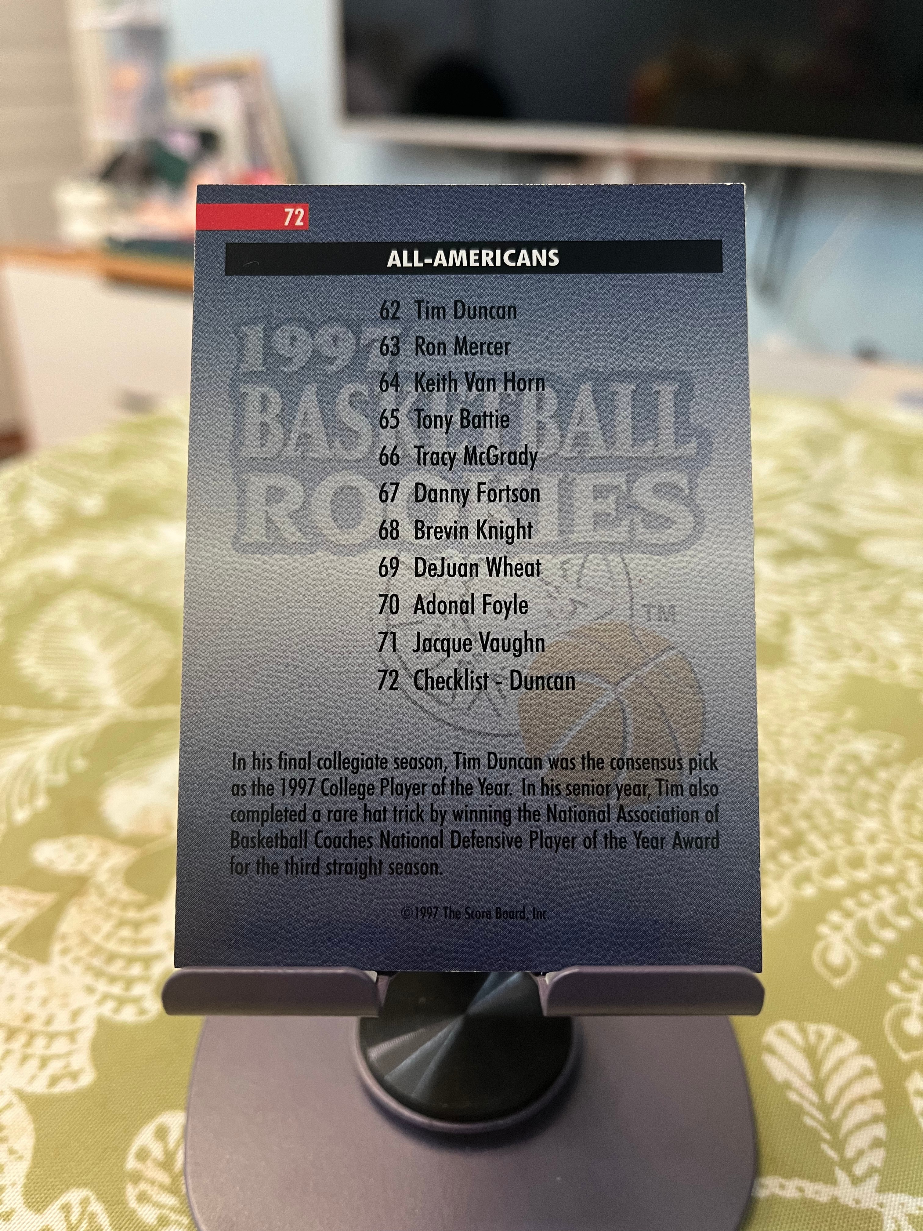 1997 SCORE BOARD 老卡 老特 Tim Duncan 蒂姆 邓肯 石佛 马刺【新秀年 CHECKLIST】【边角瑕疵如图 介意勿拍】#1005