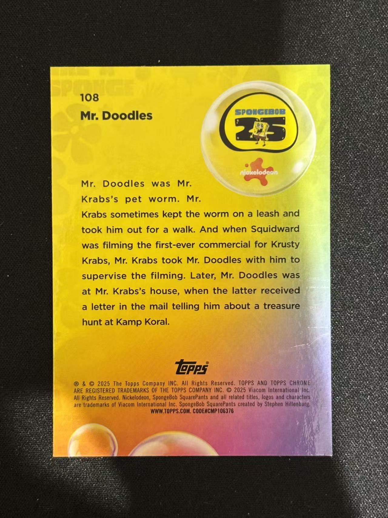 2025 Topps SpongeBob SquarePants Mr. Doodles Chrome 海绵宝宝25周年 涂鸦先生 海洋折 /199编 - 斑马