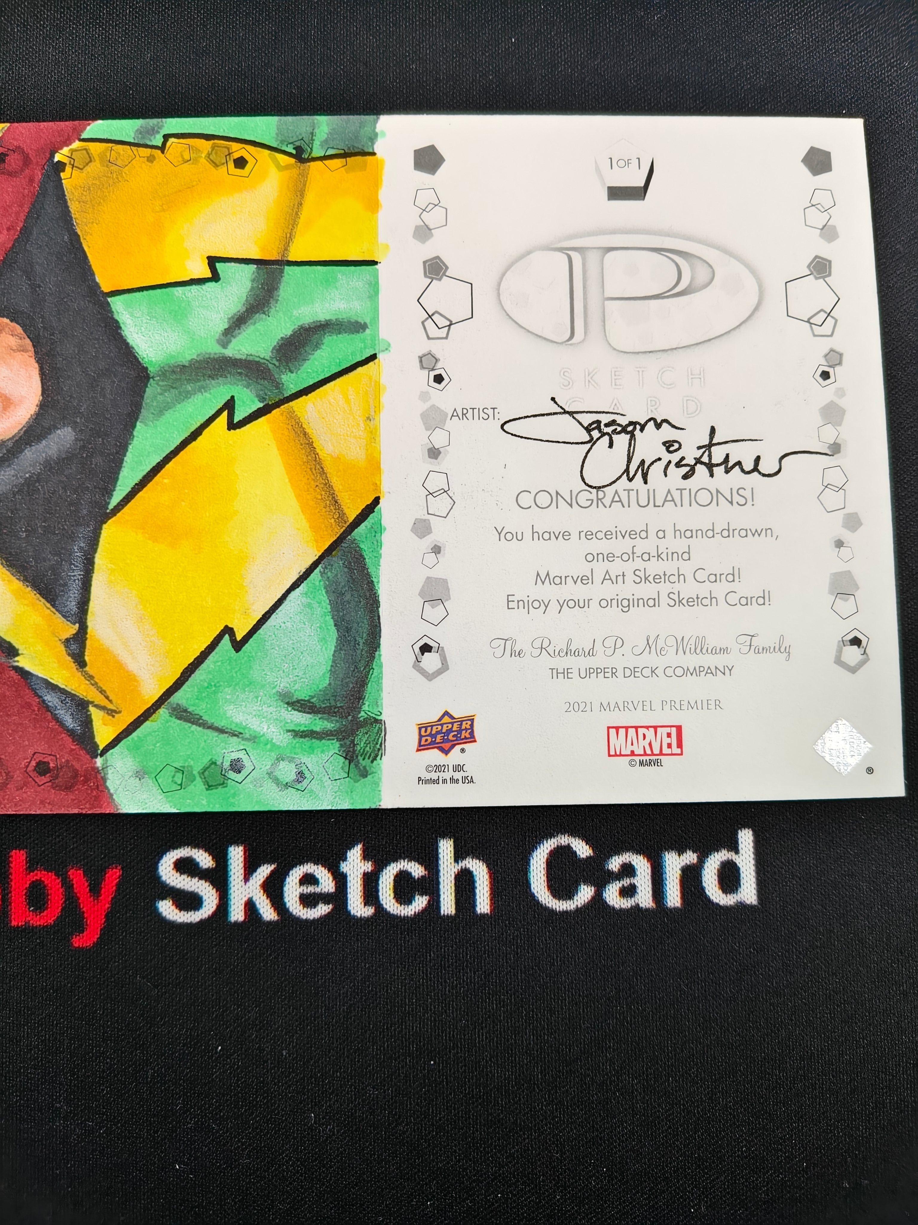 2021 Upper Deck Marvel (MCU) 电光人 漫威 PREMIER 电光人 Electro 手绘卡 画师 见背面 签字 签名 1of1