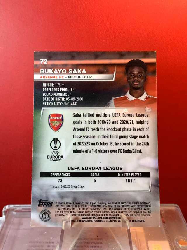 (老末精品代拍) E26 2023 Topps Chrome Stadium Club 欧冠竞技场 Bukayo Saka 布卡约 萨卡 阿森纳 base 凑套必备