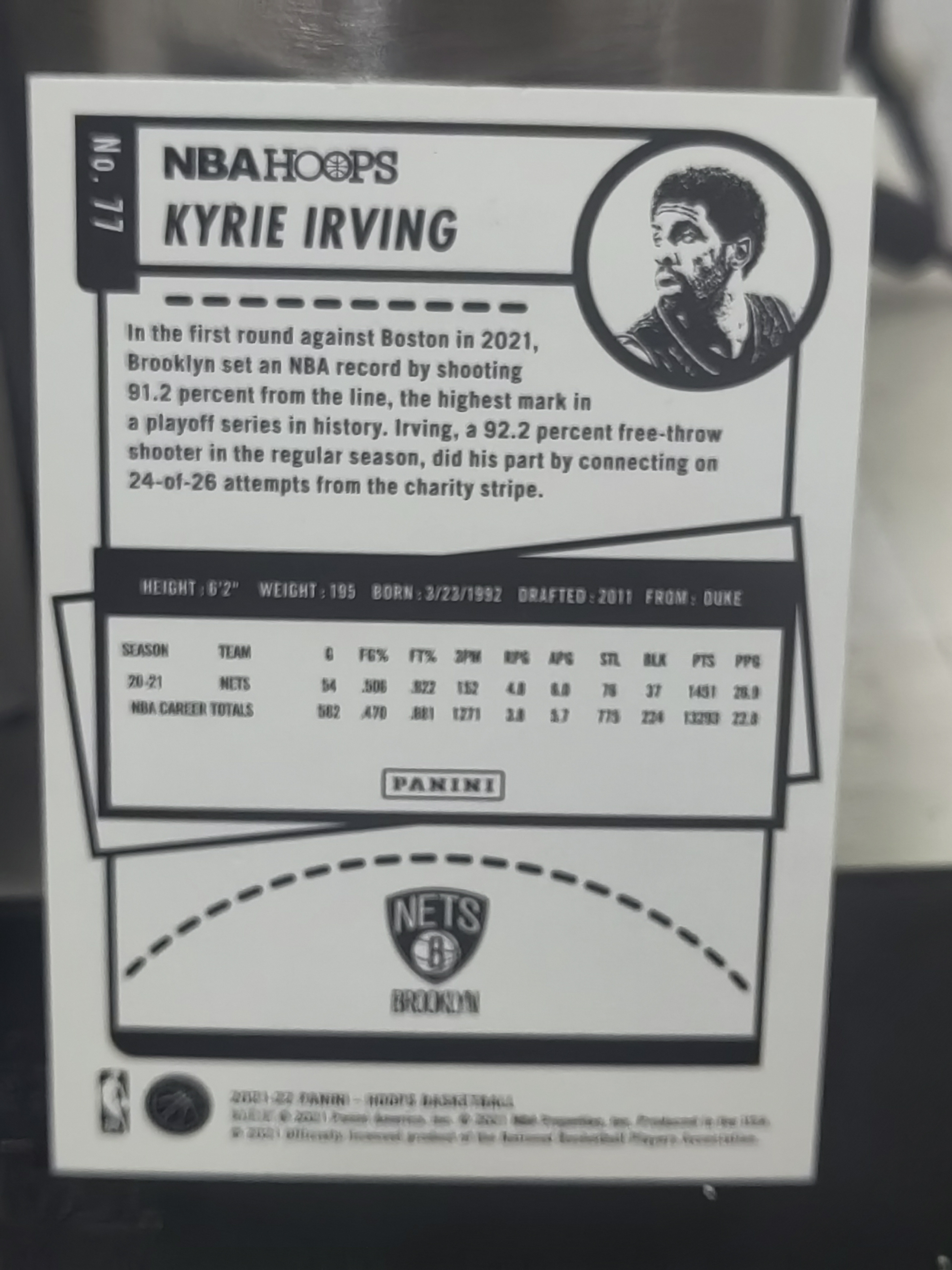 2021-22 Panini Hoops Kyrie Irving Hoops 紫平行 凯里 欧文 篮网 篮 白边白角 不保卡品 卡品如图