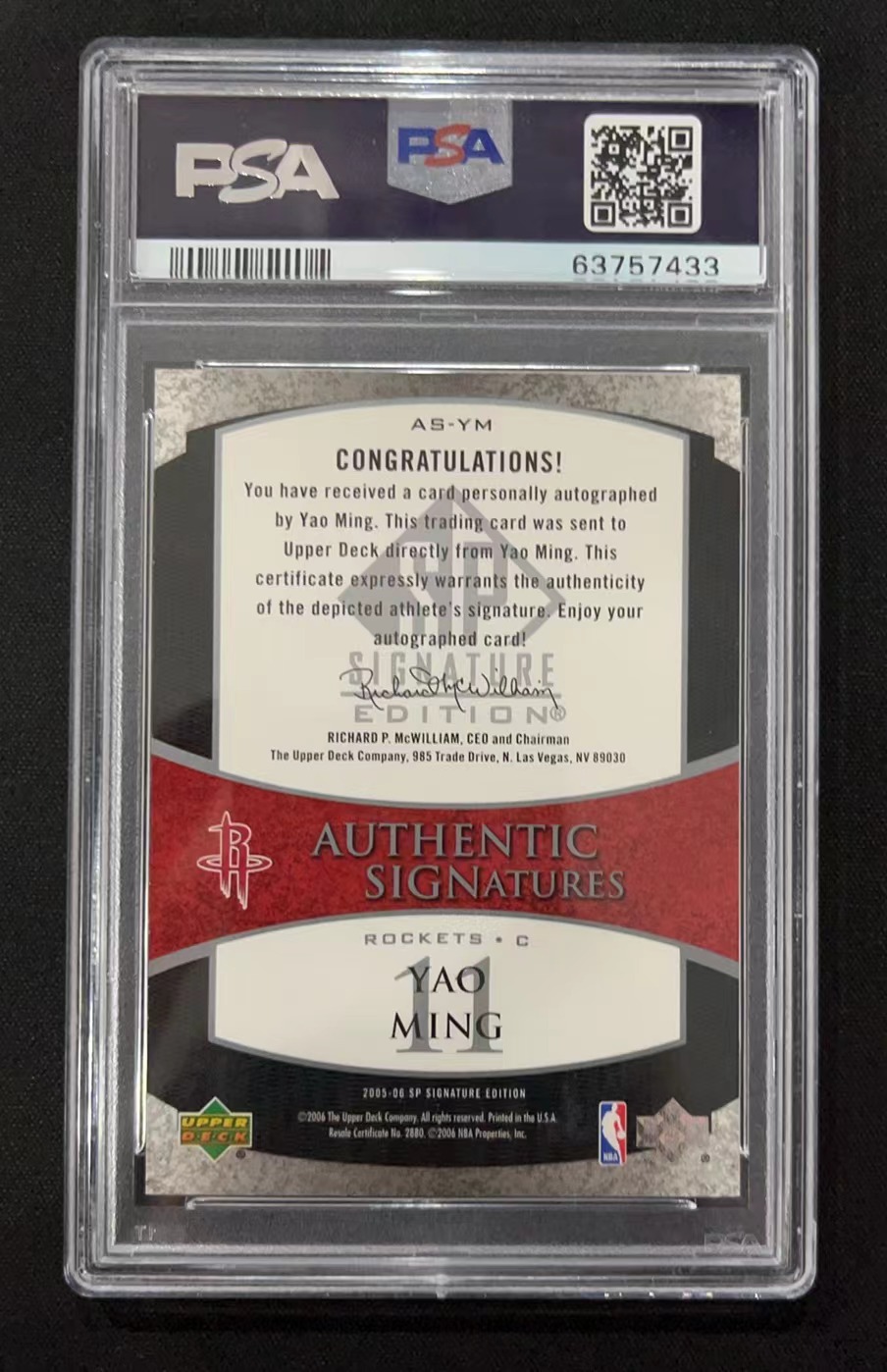 2005-06 Upper Deck SP Signature Yao Ming 【长安代卖】UD 火箭 姚主席 中国长城 小巨人 姚明 签字 ...