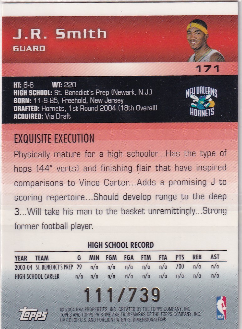 【thebighit】不累计TTB.04-05 Topps Pristine JR 史密斯 新秀 RC 739编 经典老卡