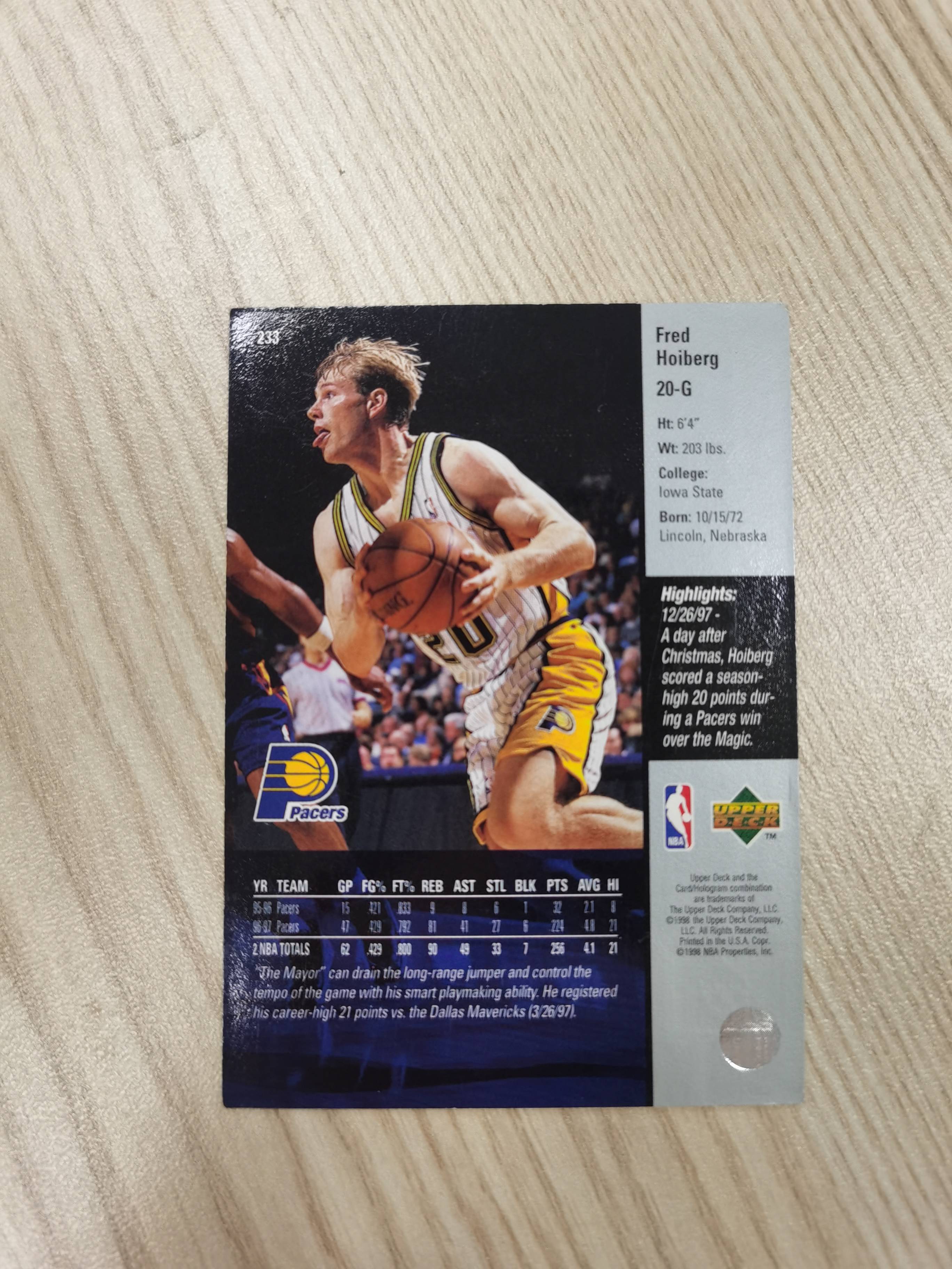 1997-98 Upper Deck Base Fred Hoiberg 1997-98 弗雷德·霍伊博格 UD 银标 高效射手 步行者 前公牛主教练 硬通货 极具收藏价值