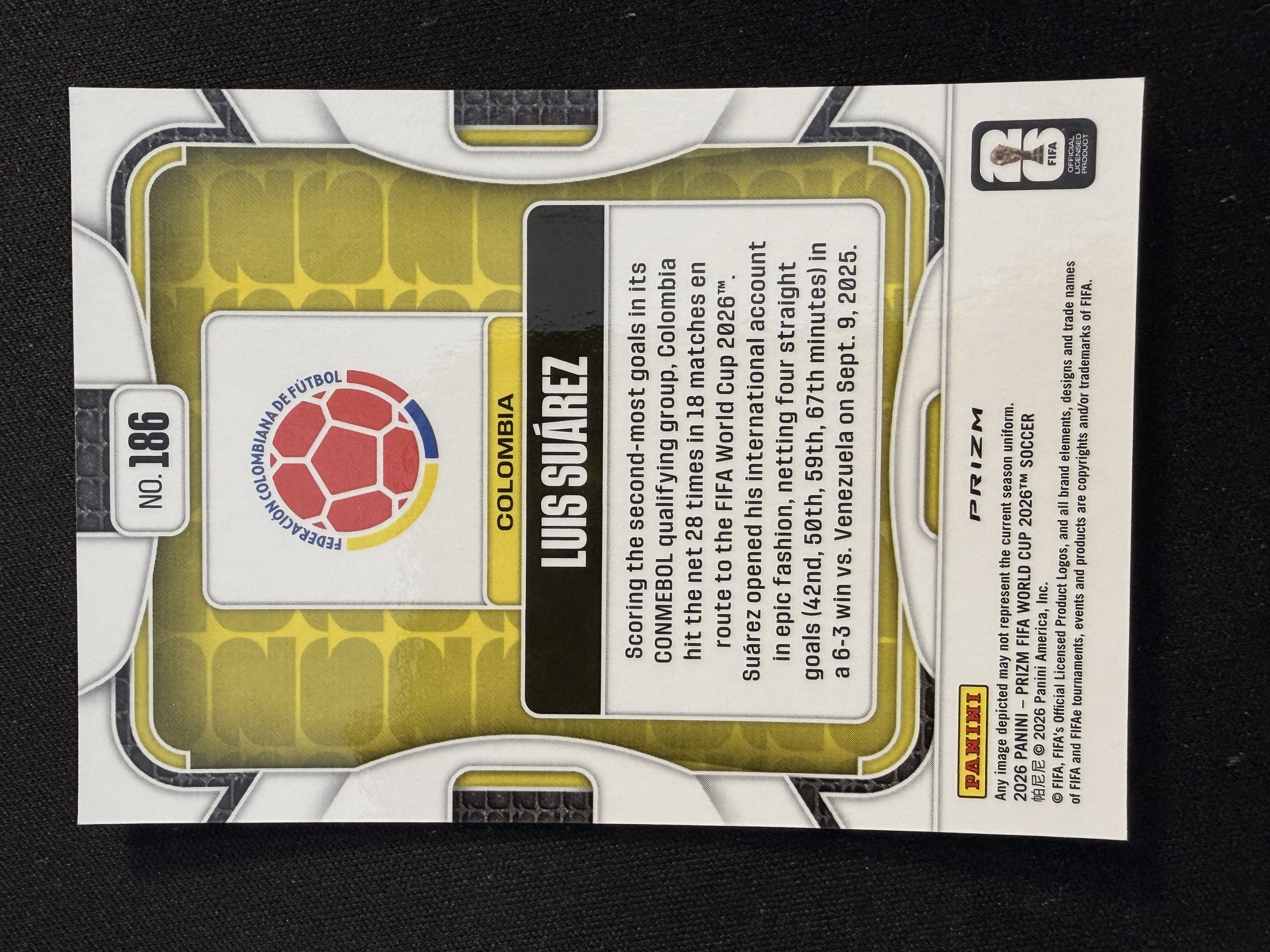 2026 Panini Prizm World Cup Choice Luis Suarez FIFA 世界杯 哥伦比亚 路易斯 苏亚雷斯 老虎圈圈折 Choice独占 大比例 -ws