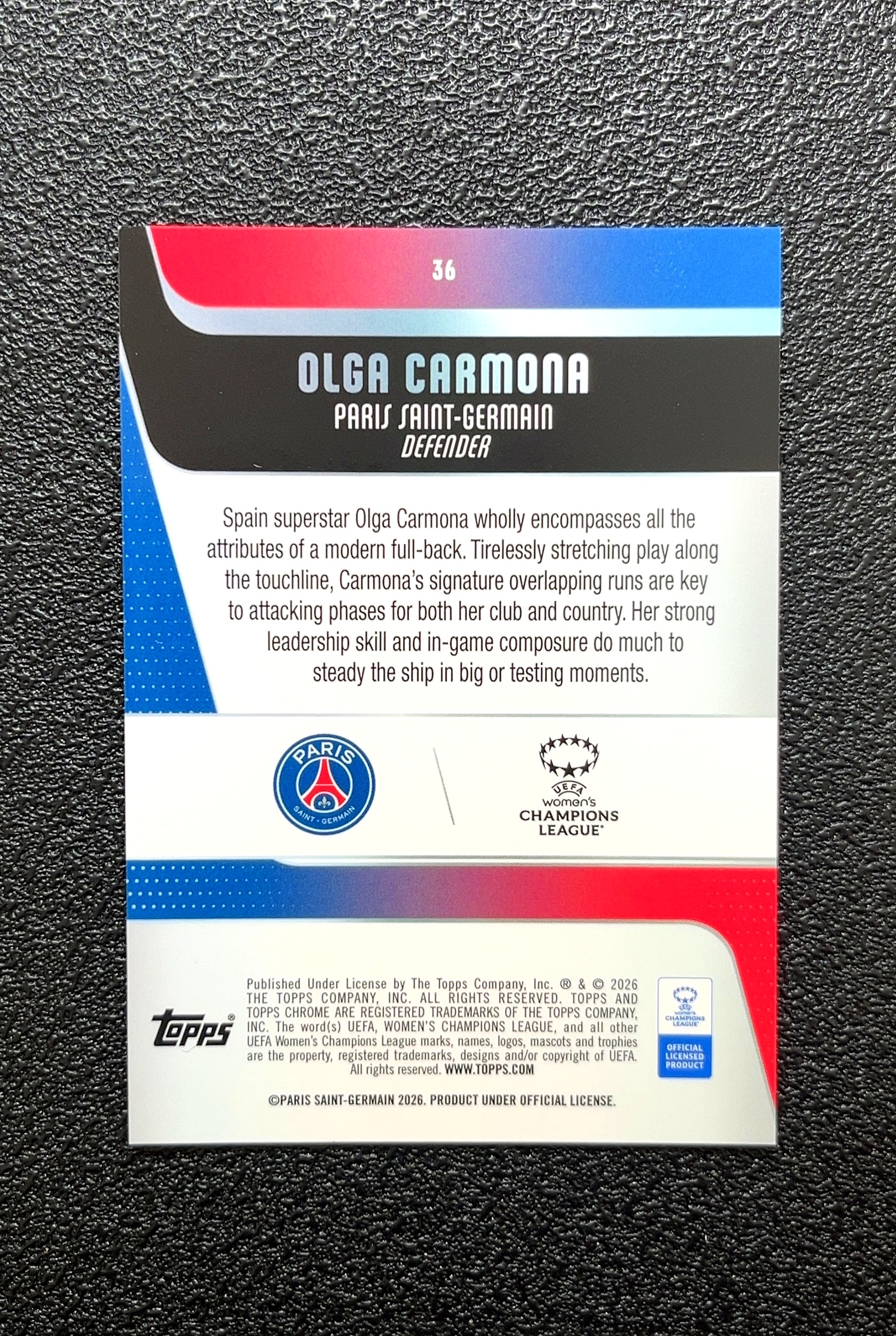 【岛屿拍卖】2025 Topps Chrome Olga Carmona 奥尔加·卡莫纳 蓝碎冰折 折射 卡品如图 高价值 #36 Paris Saint-Germain 0007#285