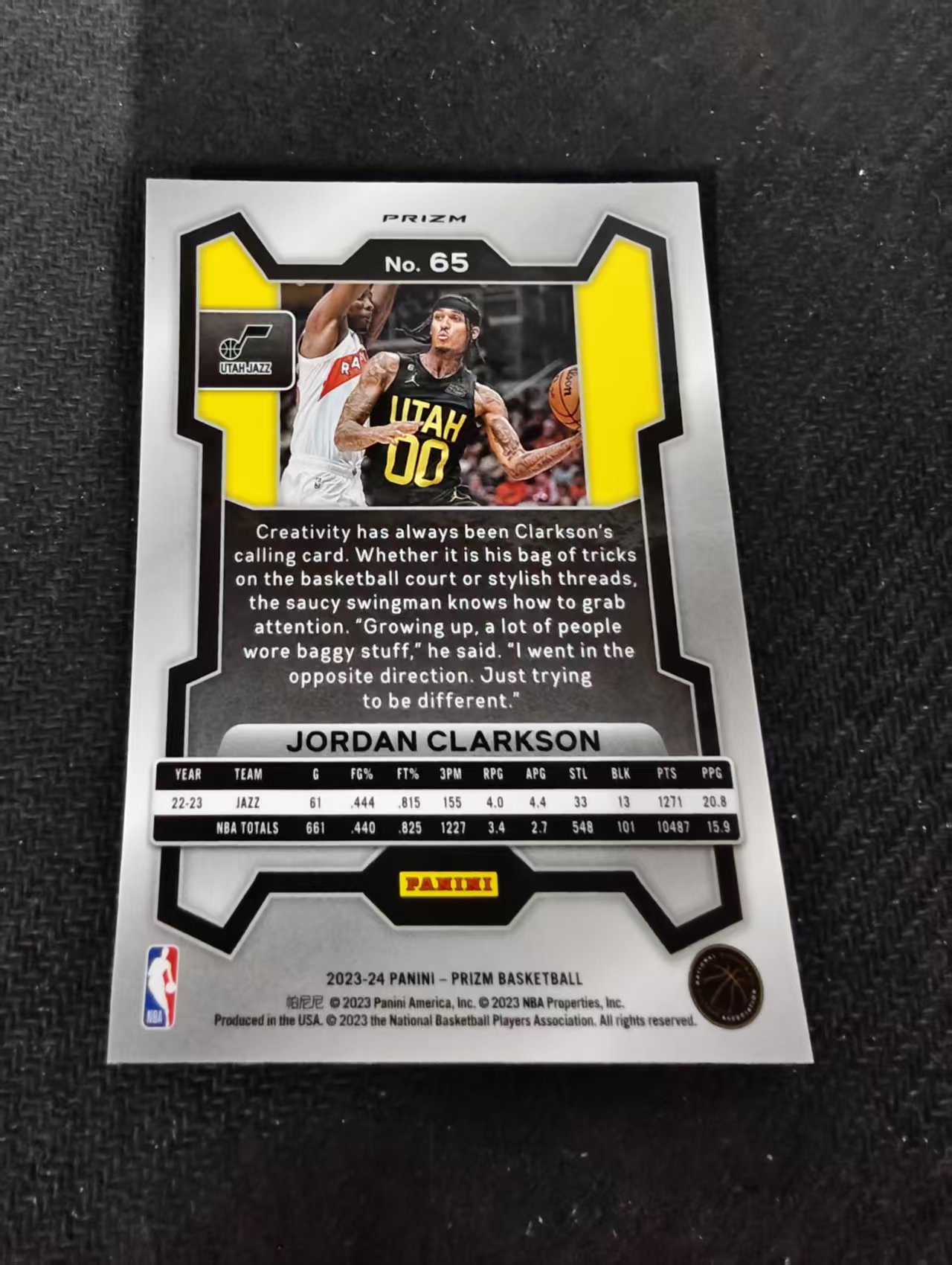 2023-24 Panini Prizm Jordan Clarkson 乔丹 克拉克森 爵士 粉碎冰 PZ 划痕 边角瑕疵 #65