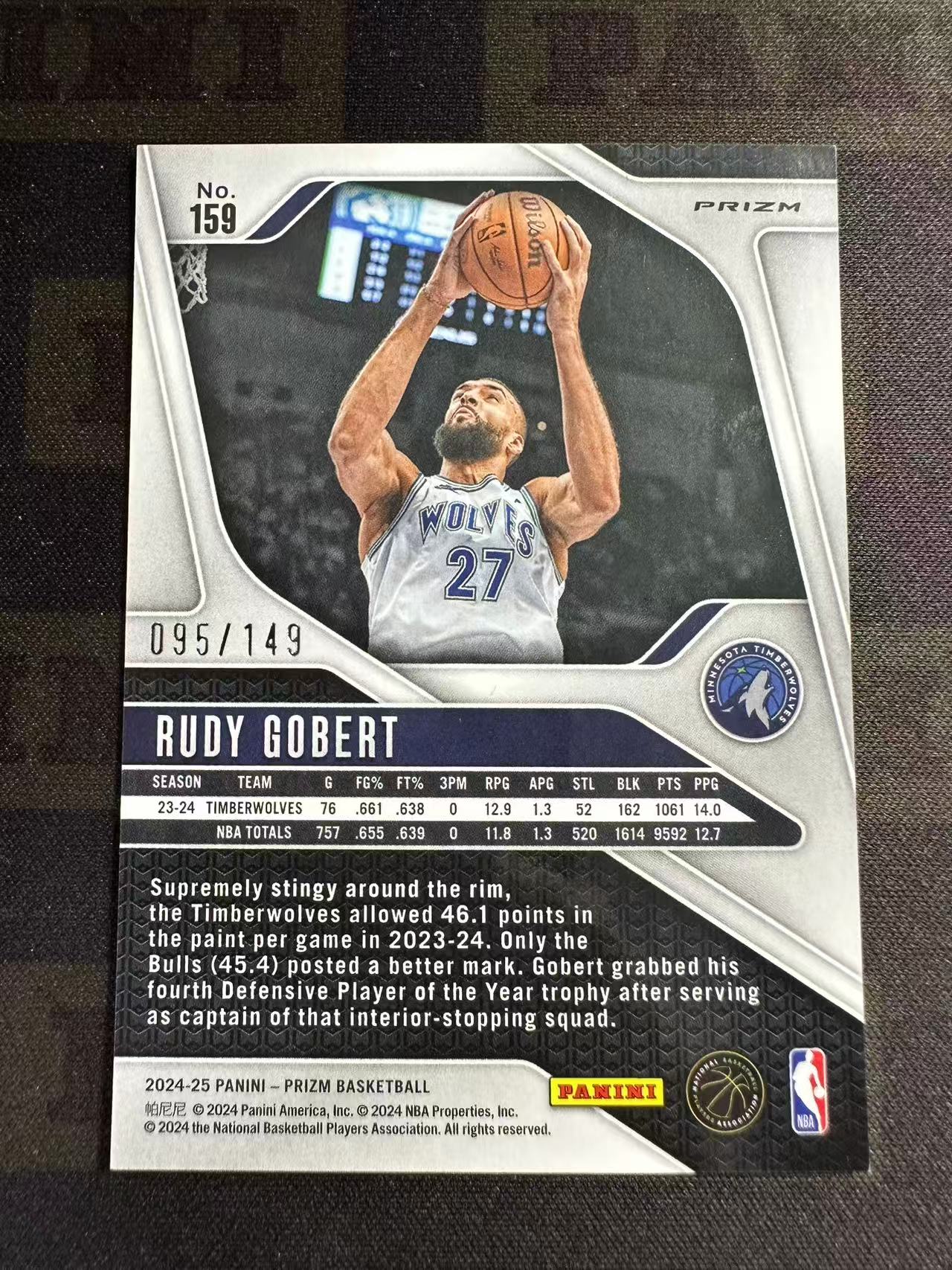 2024-25 Panini Prizm Rudy Gobert #159 鲁迪 戈贝尔 森林狼 紫碎冰 149编