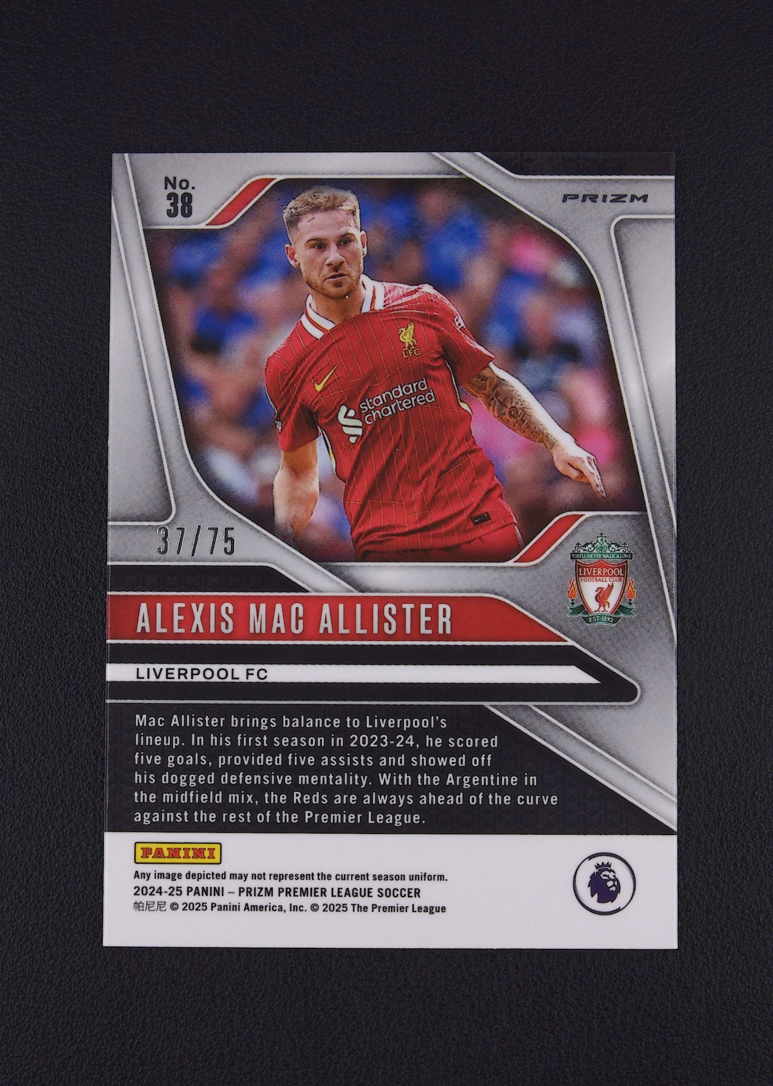 2024-25 Panini Prizm Alexis Mac Allister 多米拍卖 (Owen.C) 麦克阿利斯特 利物浦 蓝碎冰折 37/75编 卡品如图 收藏佳品