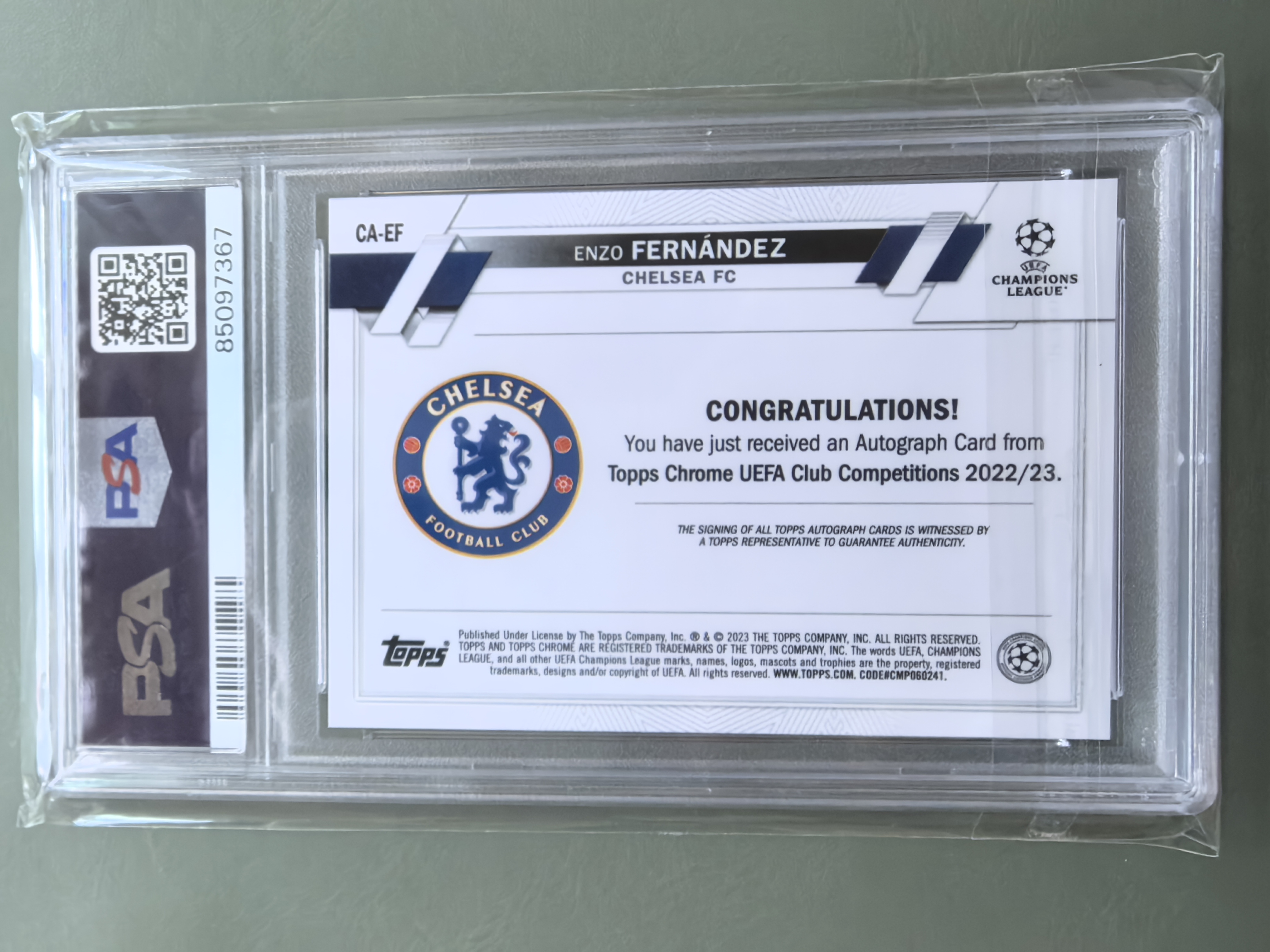 2023 Topps Chrome Enzo Fernández RC 恩佐 新秀 阿根廷 切尔西 签字 PSA10 签字 卡9分 欧冠 银折