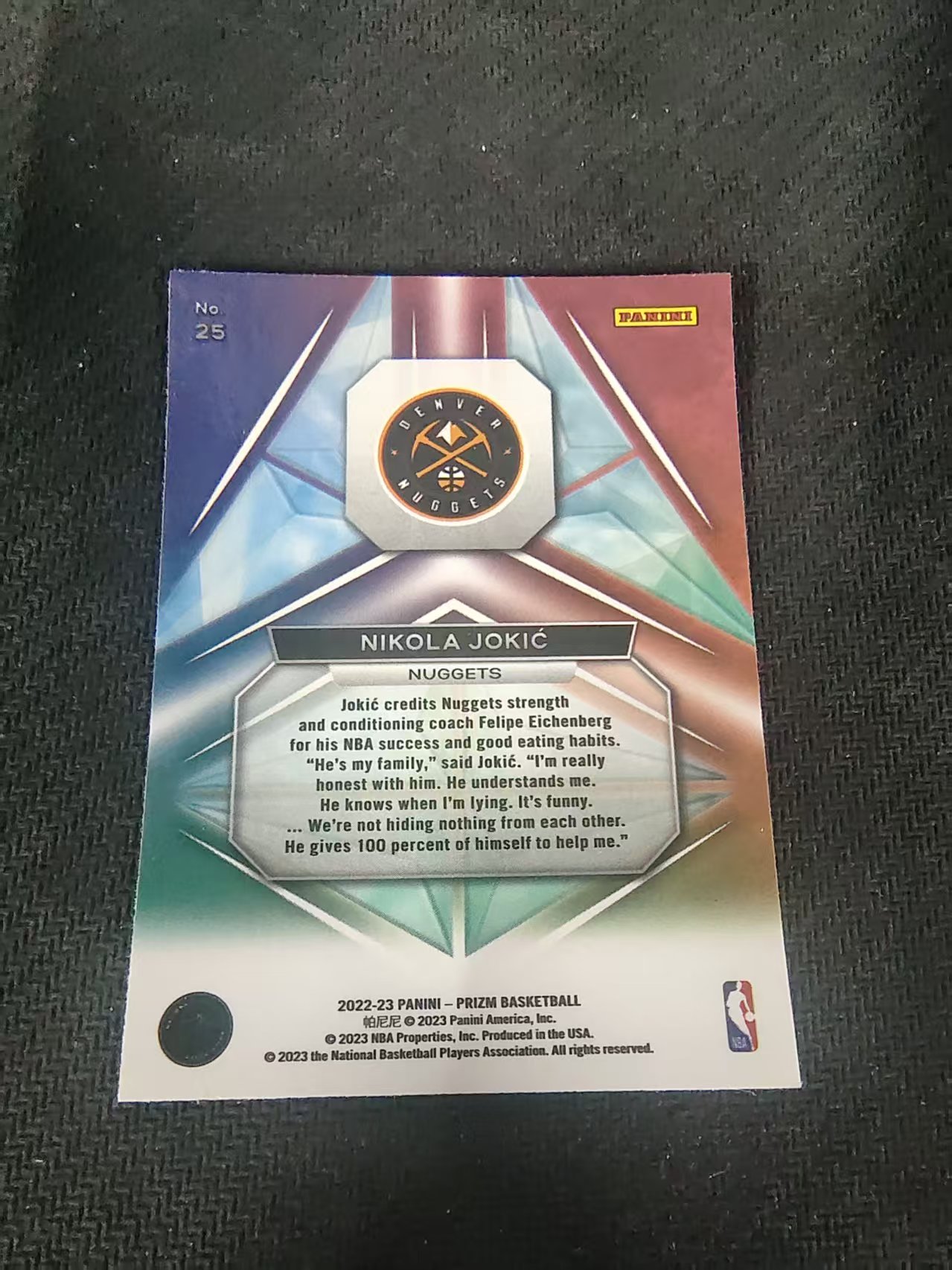 【可合并,不累计】2022-23 Panini Prizm Nikola Jokic 尼古拉 约基奇 约老师 掘金 棱镜特卡 PZ 划痕 边角微瑕 介意勿拍 #25
