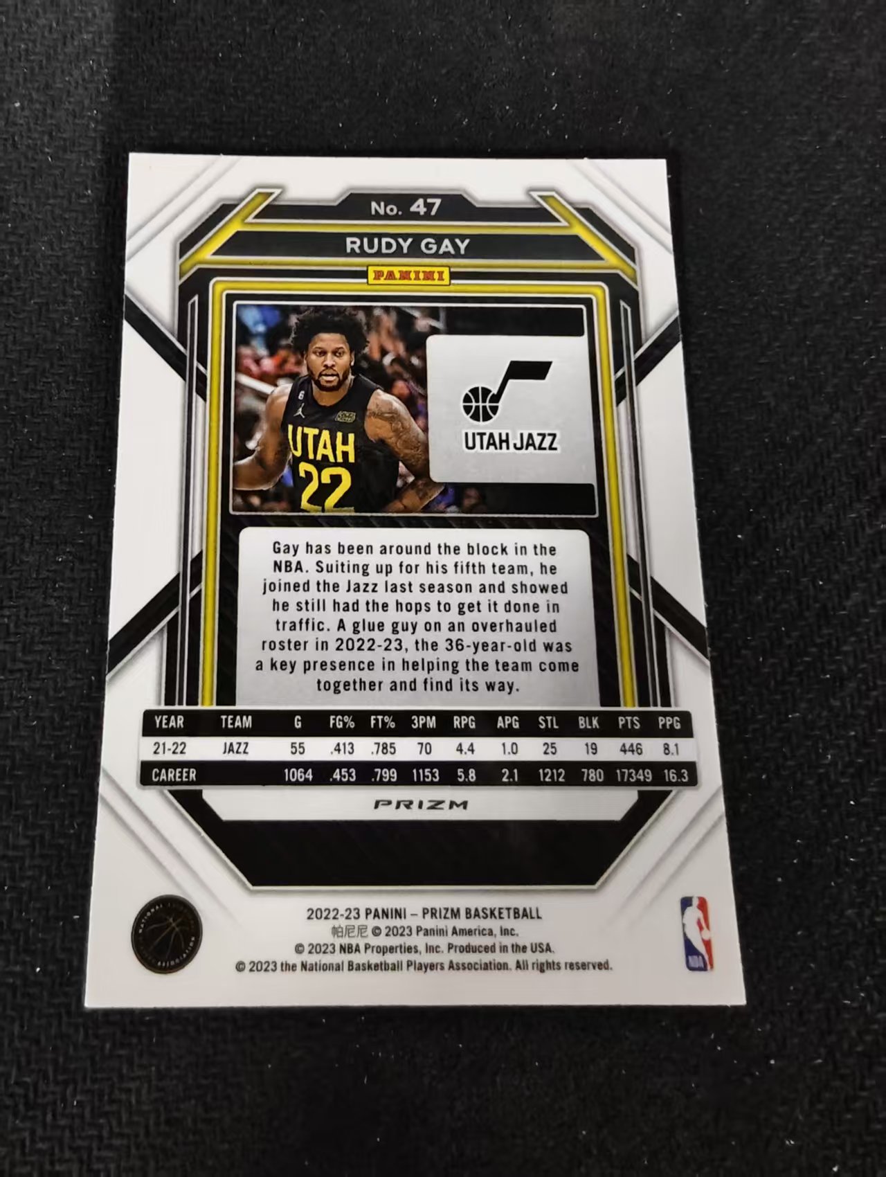 2022-23 Panini Prizm Rudy Gay 鲁迪 盖伊 爵士 红波纹 PZ 划痕 边角瑕疵 #47
