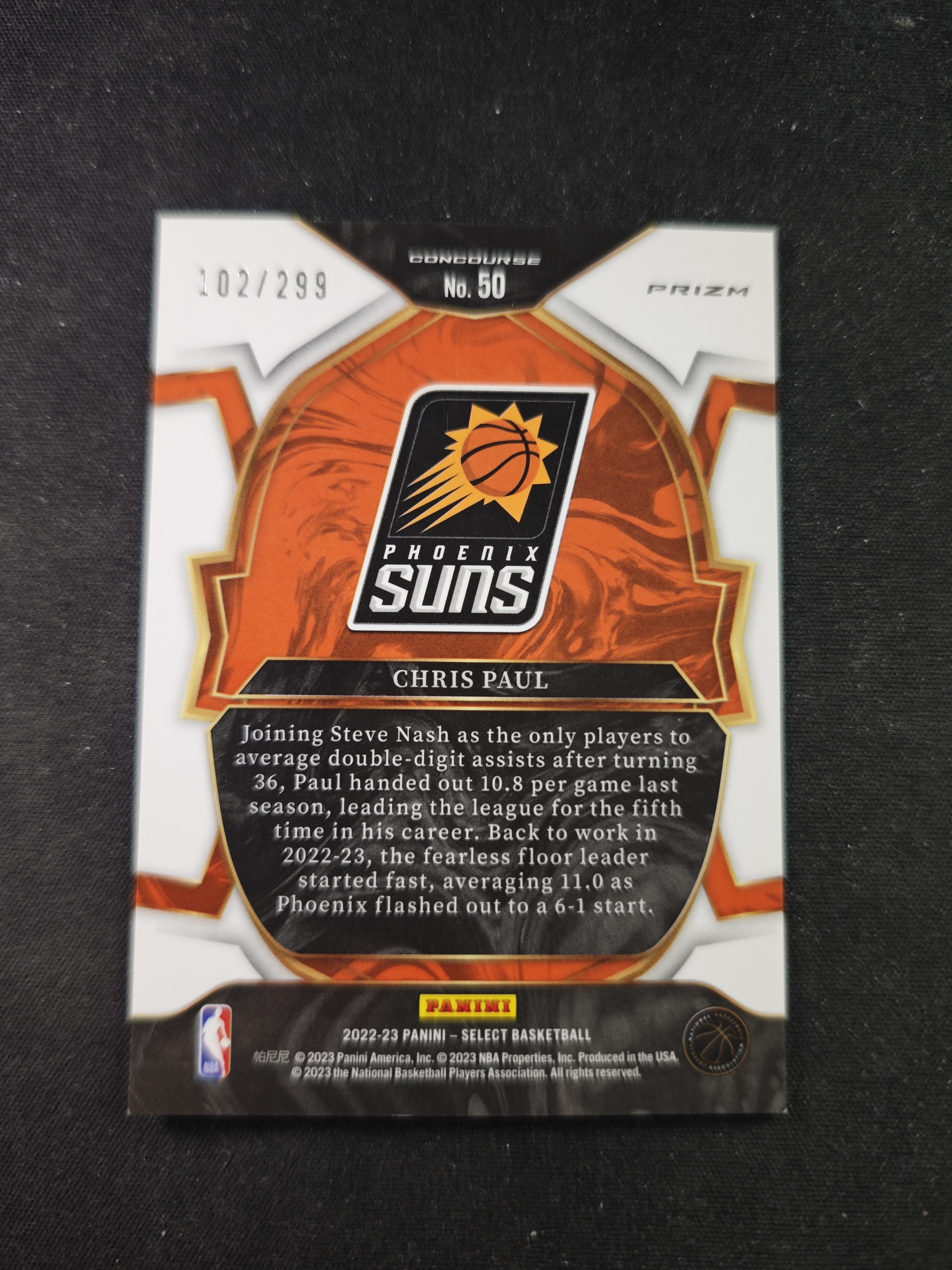 【蛤蟆特卖】克里斯 保罗 控卫之神 2022-23 PANINI SELECT系列 湖蓝色折射 经典设计 限量299编 超级漂亮 稀有好卡 卡品如图 专收必备!