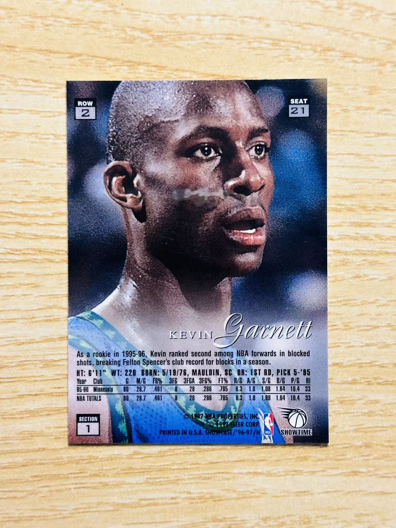 1997 Fleer showtime Kevin Garnett 嘿嘿代卖 凯文 加内特 狼王 大头 肖像 折射 大比例 SP 森林狼 KG 老卡 实卡精美 收藏必备