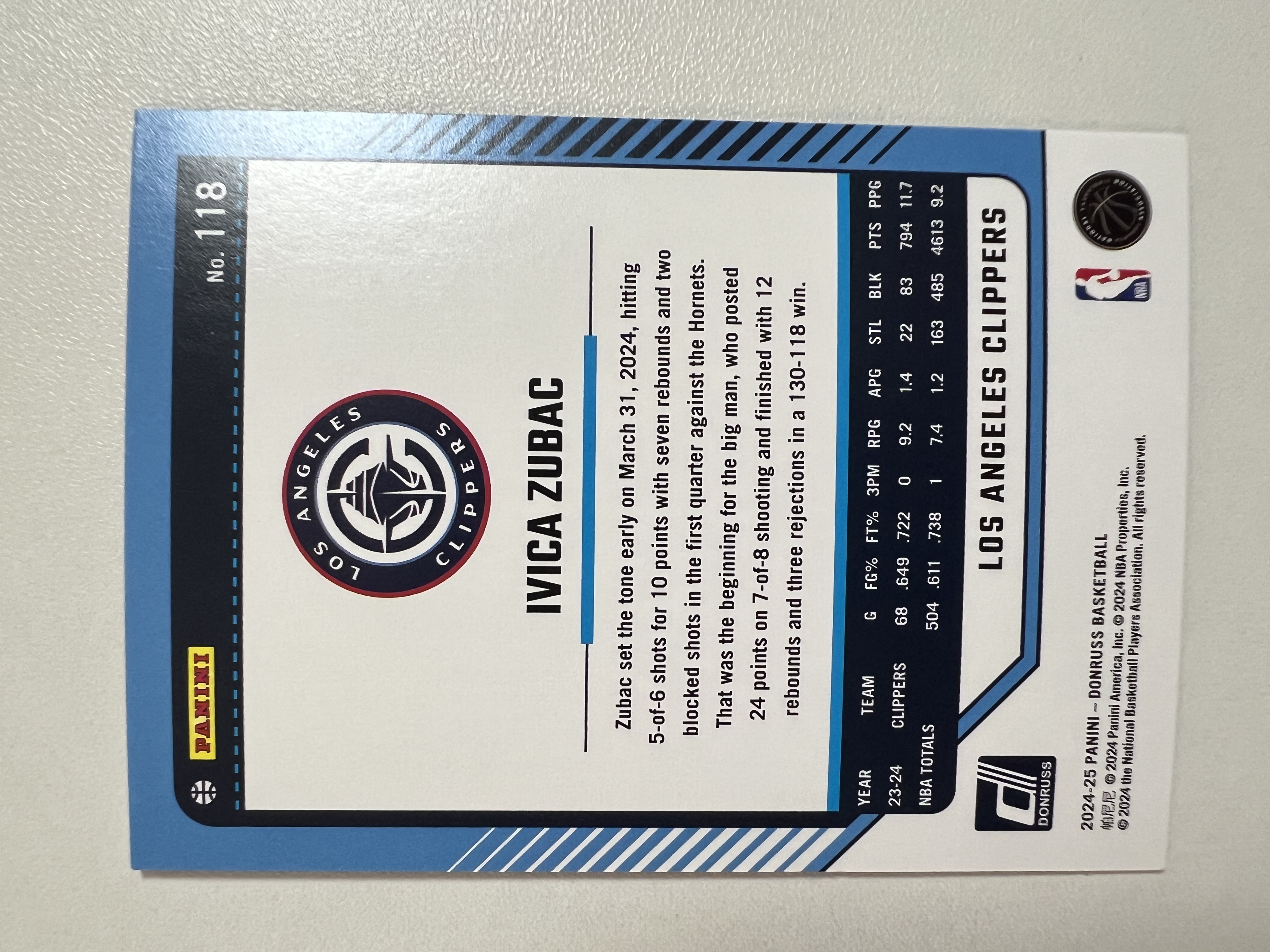 2024-25 Panini Donruss Ivica Zubac 46/99编 伊维察 祖巴茨 快船 杜蕾斯 迷宫折 HH02 收藏凑套 卡品如图