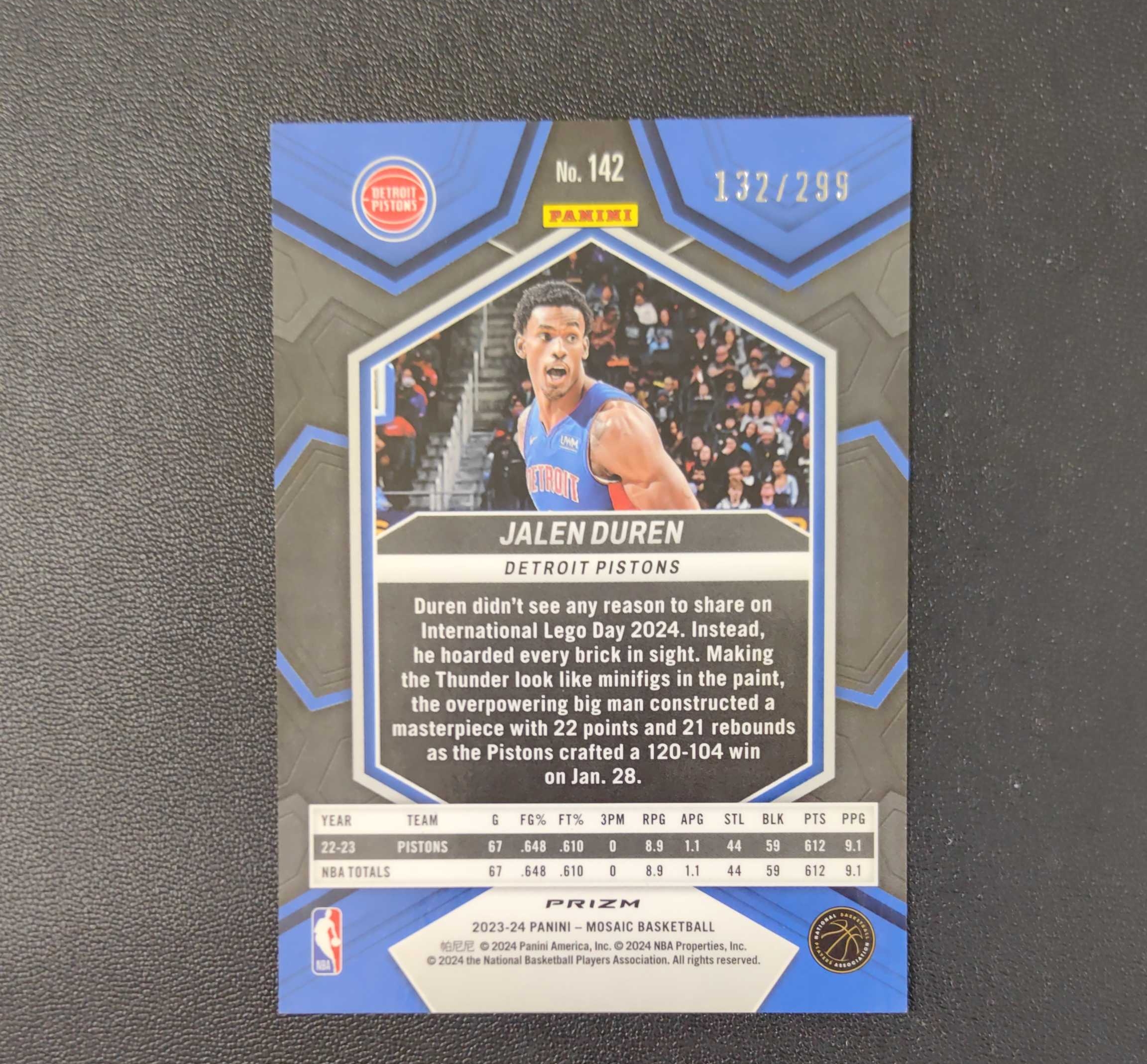 2023-24 Panini Mosaic Jalen Duren RC 杰伦 杜伦 /299 红折 活塞 东契奇 sga 库里 文班亚马 詹姆斯 多张再拍