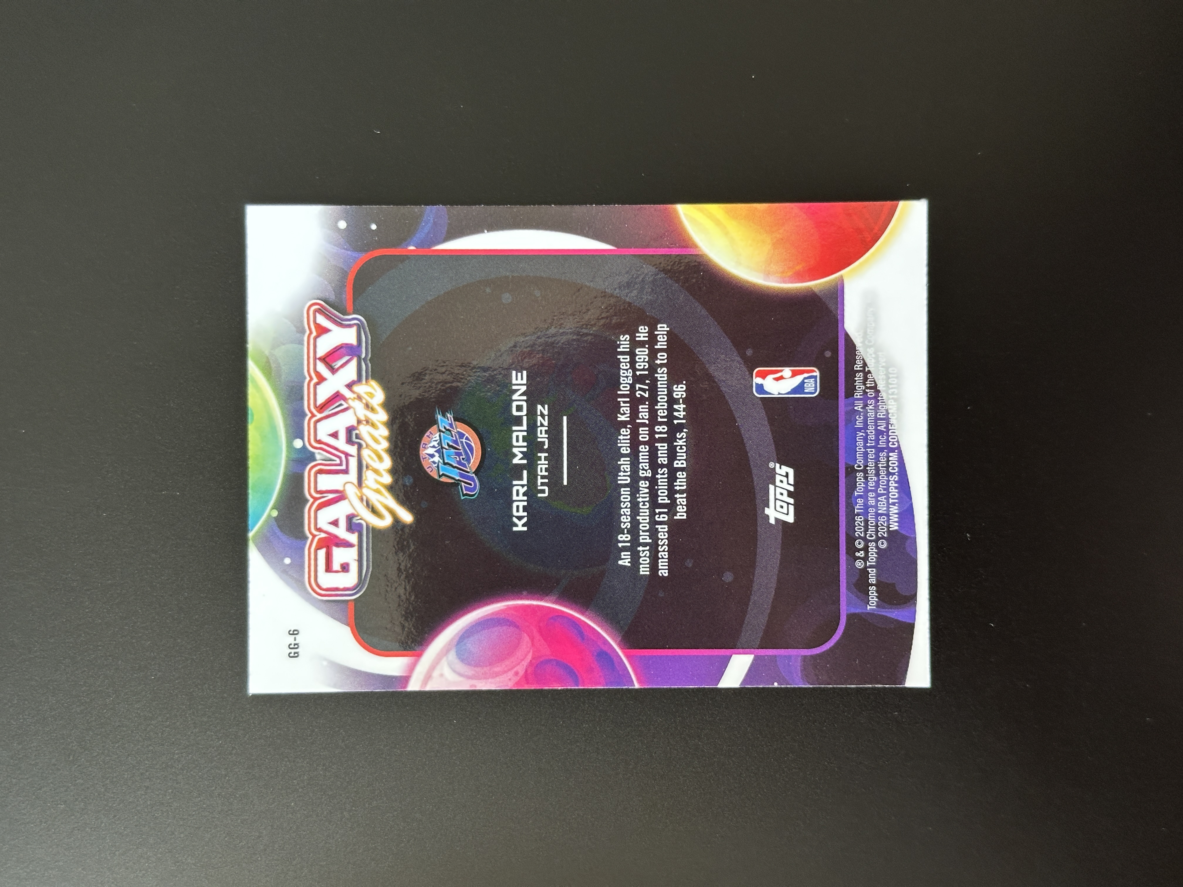 2026 Topps Chrome Karl Malone TC宇宙 爵士 邮差 卡尔马龙 编号GG-6 Galaxy Great 银河传奇 特卡 收藏必备 卡品如图