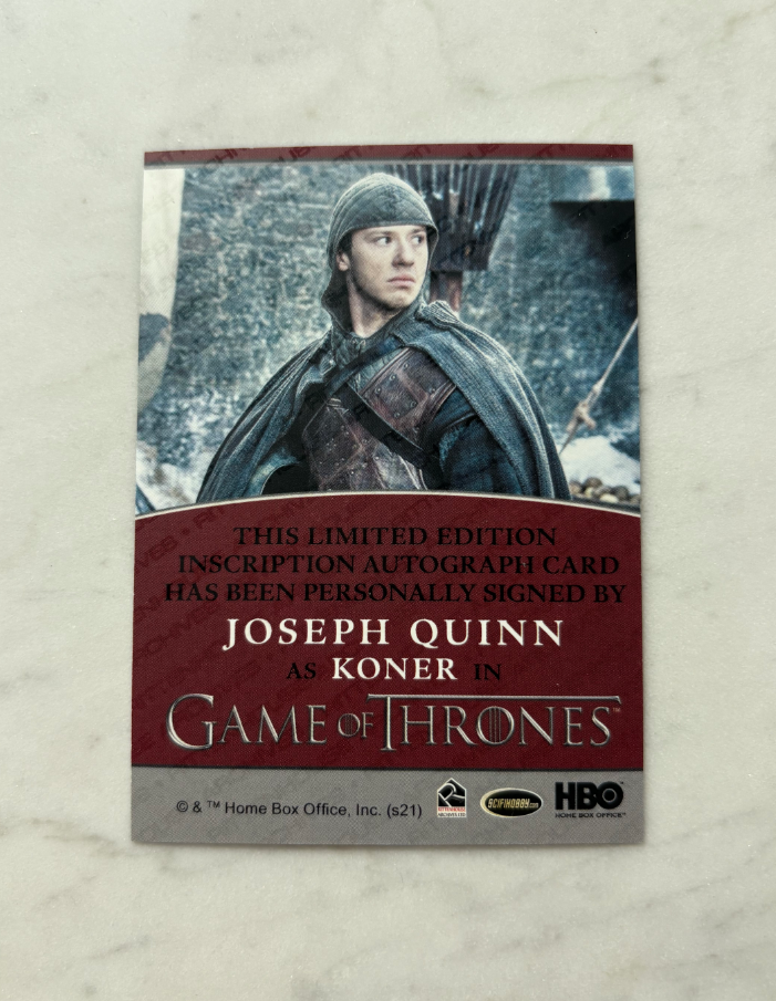 2021 Other Game of Thrones Joseph Quinn HBO 权游 权利的游戏 权力的游戏 冰与火之歌 约瑟夫奎因 铭文卡签 角色Koner
