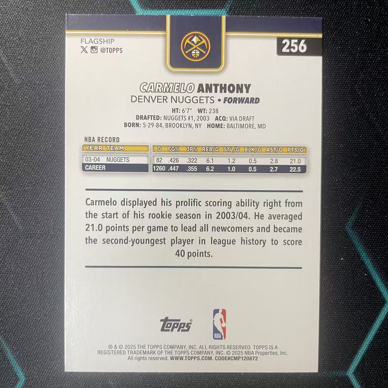 2025 Topps Flagship Carmelo Anthony 【阿福代卖】 卡梅隆 安东尼 小甜瓜 掘金 蓝折 150编 收藏必备 (行行行)
