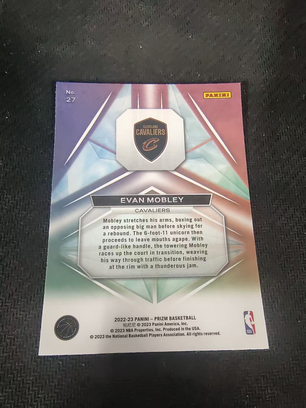 【可合并,不累计】2022-23 Panini Prizm Evan Mobley 埃文 莫布利 骑士 棱镜特卡 PZ 划痕 边角微瑕 介意勿拍 #27