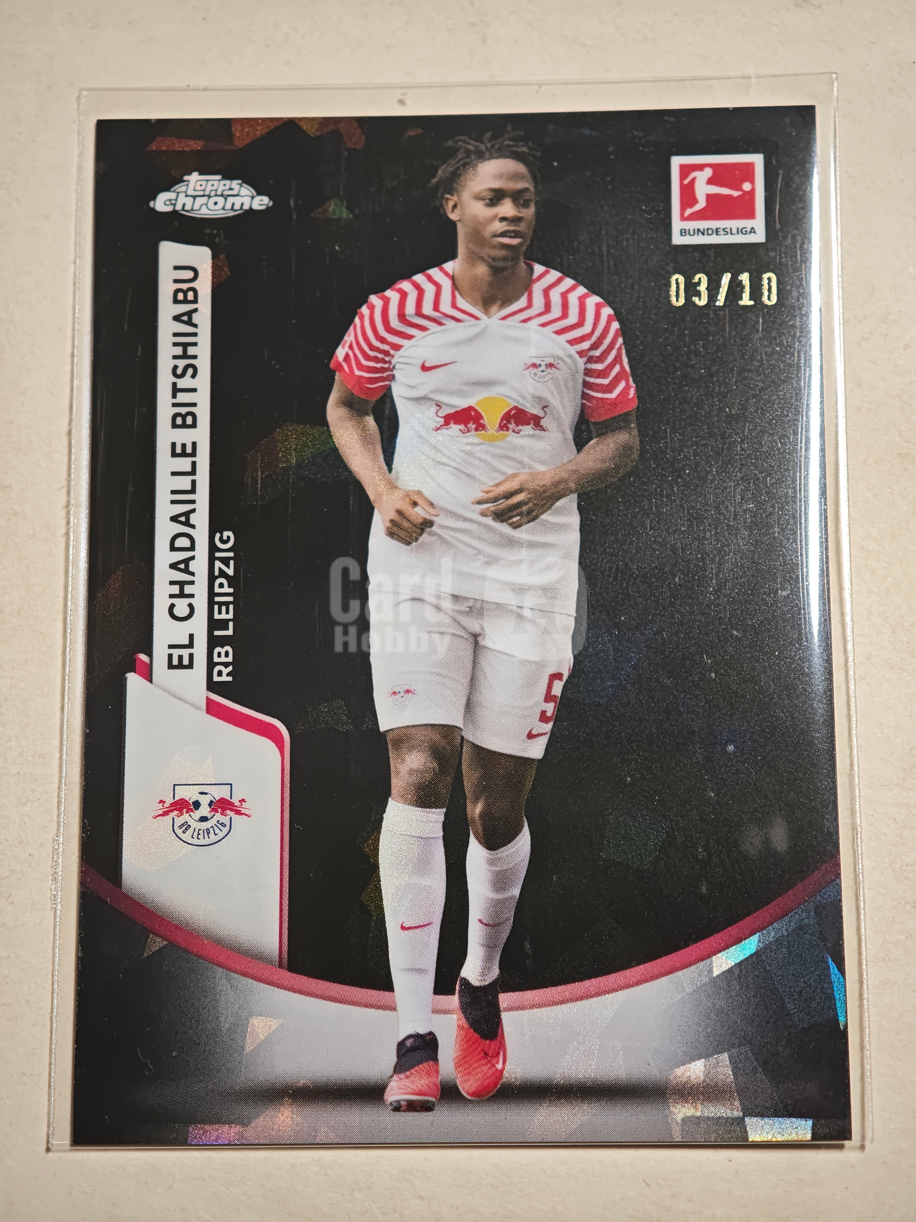 2023-24 Topps Chrome El Chadaille Bitshiabu 德甲蓝宝石 莱比锡红牛 法国 比夏布 3/10编 低编 黑碎冰 黑宝石 巴黎大妖 梅西 姆巴佩内马尔队友