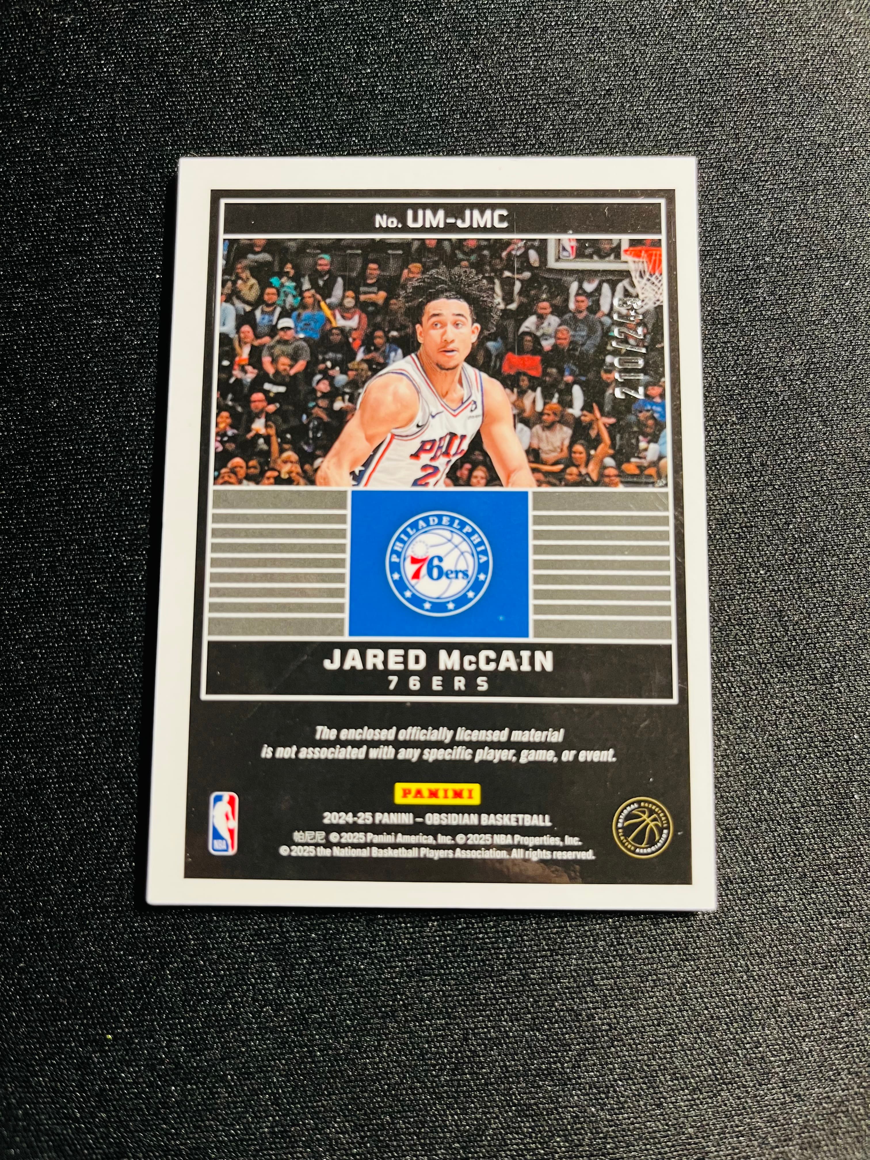【VC拍卖0手续费到卡预付90%】2024-25 Obsidian 黑曜石 76人 贾里德 麦凯恩 新秀 249编 球衣卡 选图帅气 实卡好看 收藏必备——TD