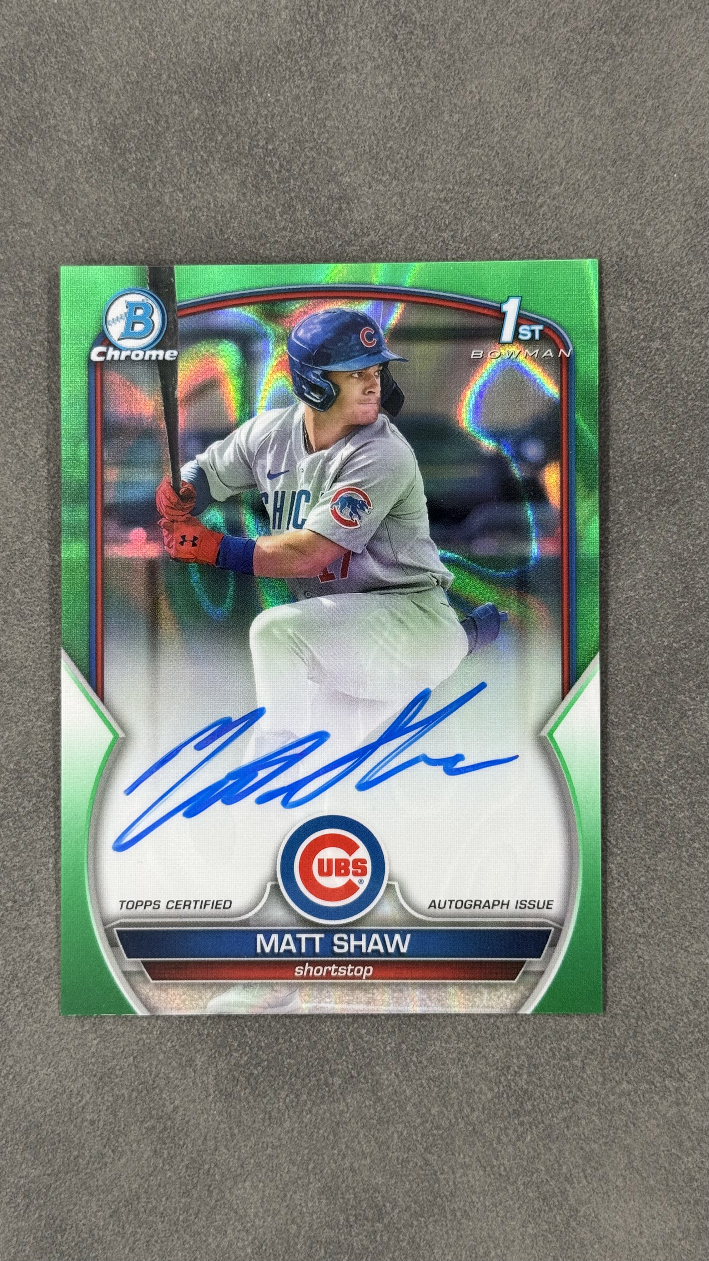 2023 Topps Bowman Matt Shaw 1st 芝加哥小熊队 马特 肖 农场潜力新秀大物 已登板大联盟 签字 卡签 墨迹完美 绿熔岩折 限量/99编 实卡好看 未来可期 卡品如图