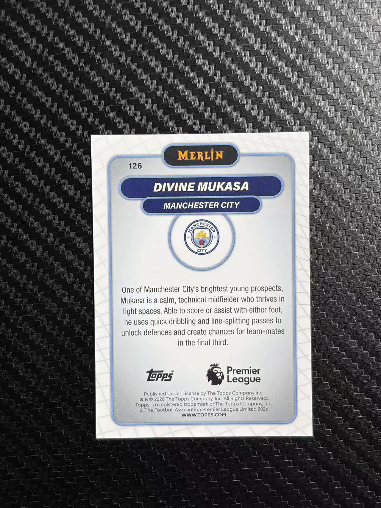 2026 Topps MERLIN DIVINE MUKASA RC 英超 梅林 英格兰 曼城 莱斯特 迪维恩 穆卡萨 新秀 3/5编 红折 低编 卡品如图 拍前看描述 只合并当天 不累计