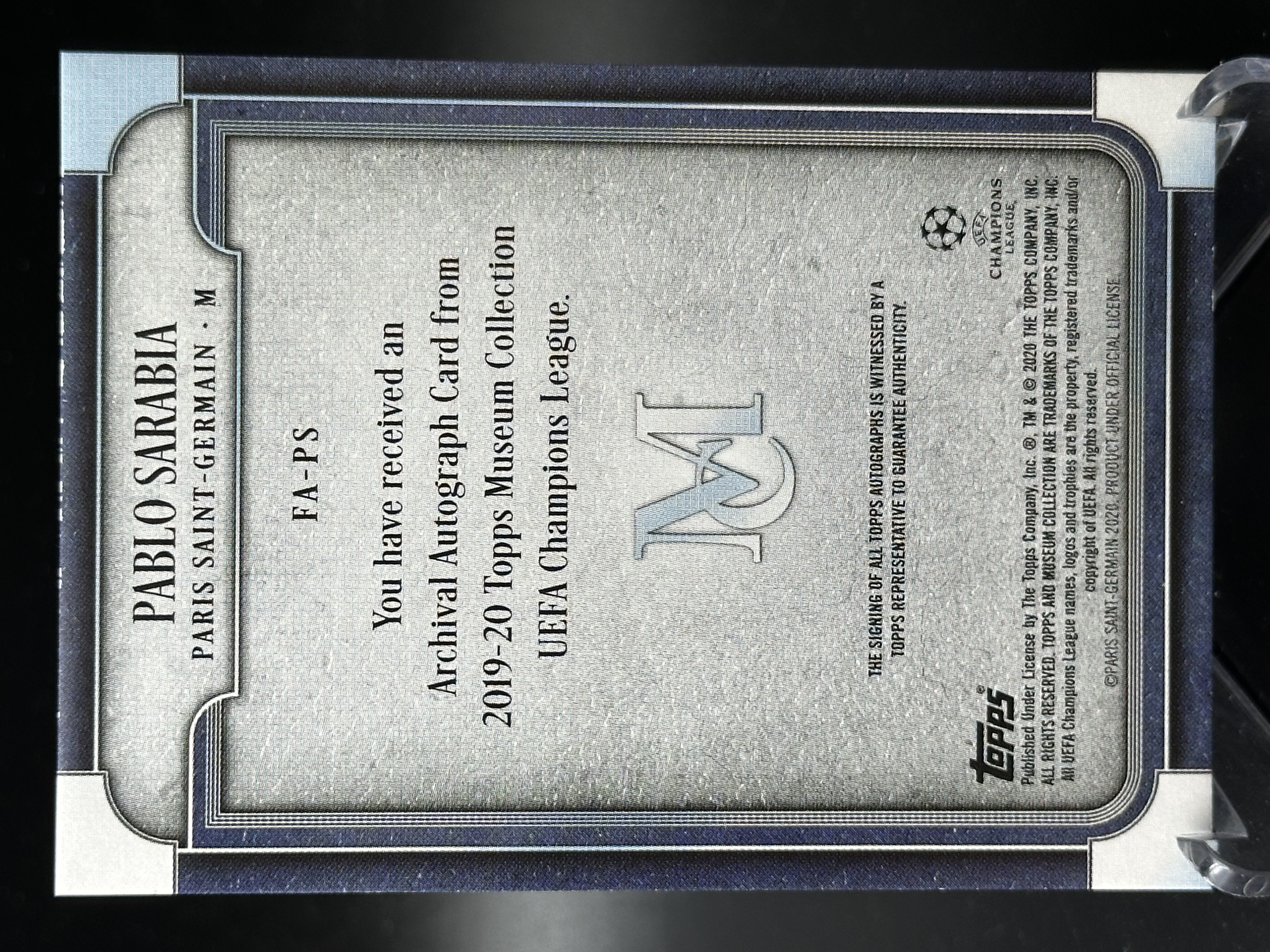 2019-20 Topps museum Pablo Sarabia 【小黄拍卖】欧冠 博物馆 萨拉比亚 巴黎 签字 15/50编「cook」