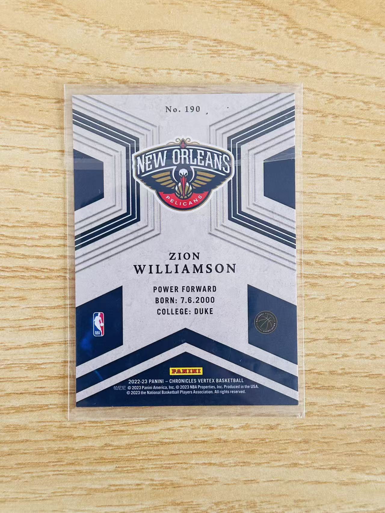 2022-23 Panini Chronicles Zion Williamson 编年史 锡安 威廉森 99编 鹈鹕 胖虎 收藏必备