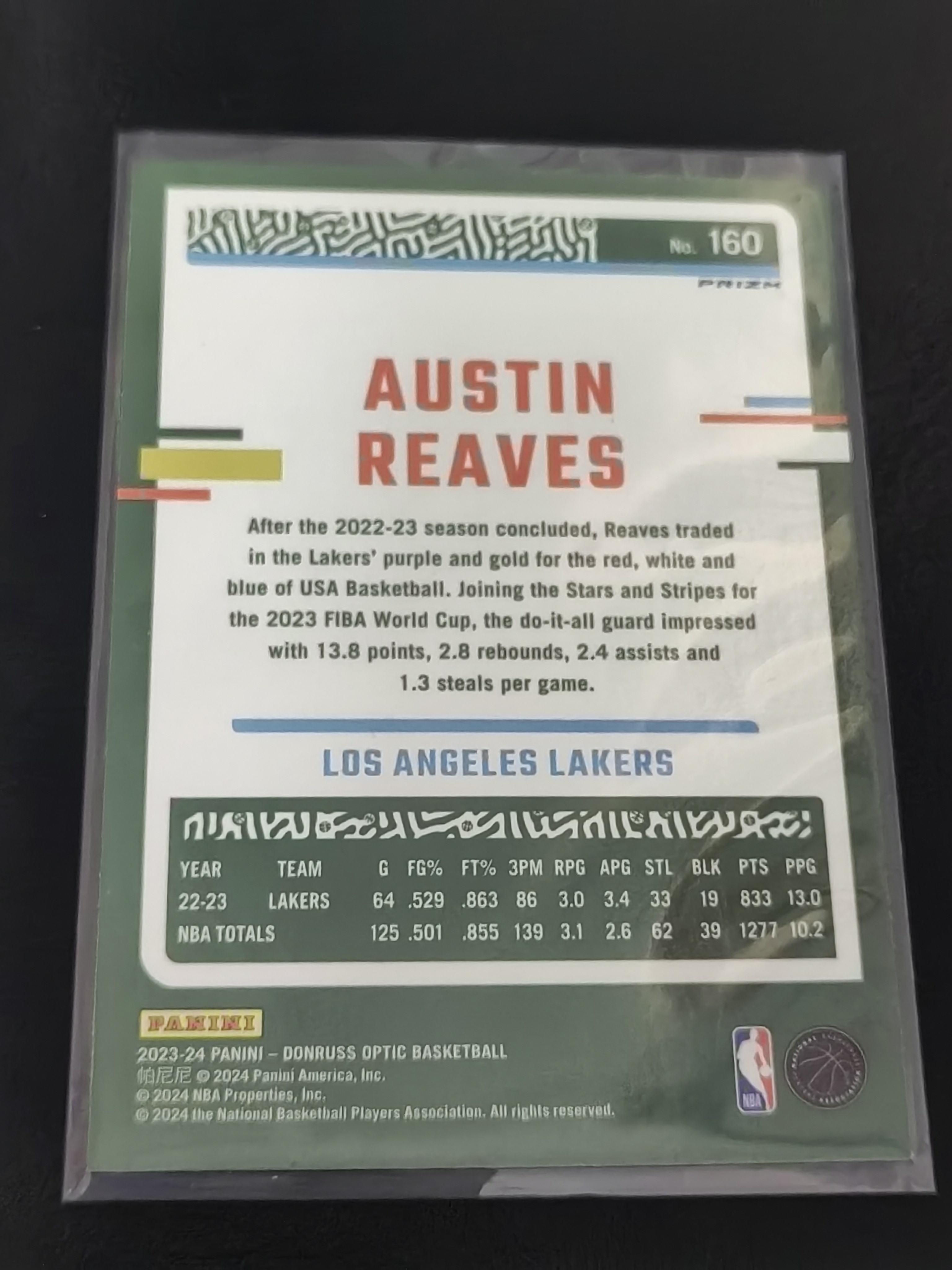 2023-24 Panini Donruss Optic Austin Reaves OP 蓝折射 奥斯汀·里夫斯 湖人 篮 白边白角 不保卡品 卡品如图