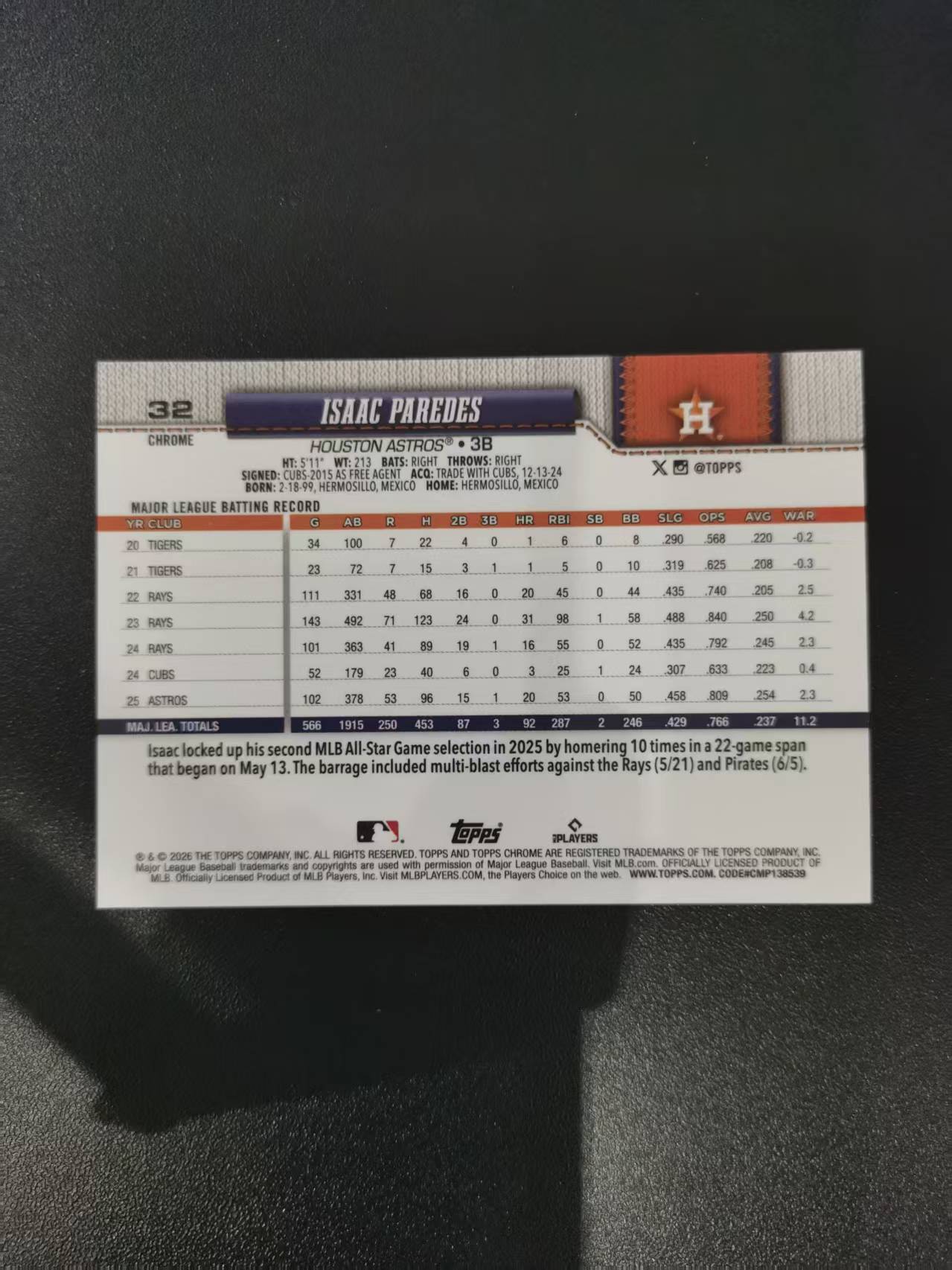 2026 Topps Chrome Isaac Paredes 伊萨克 TC棒球 MLB 折射 收藏凑套 瑕疵如图 免费代拍CC30