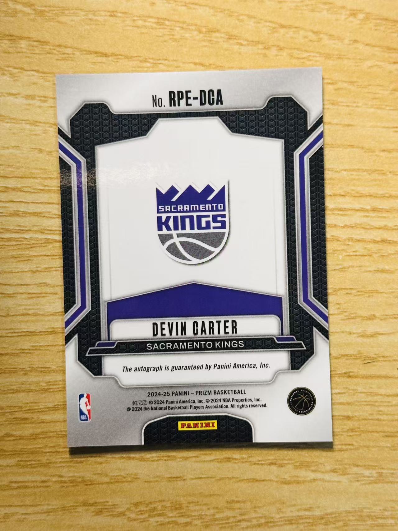 2024-25 Panini Prizm Devin Carter RC #RPE-DCA 德文 卡特 国王 PZ 签字 新秀年