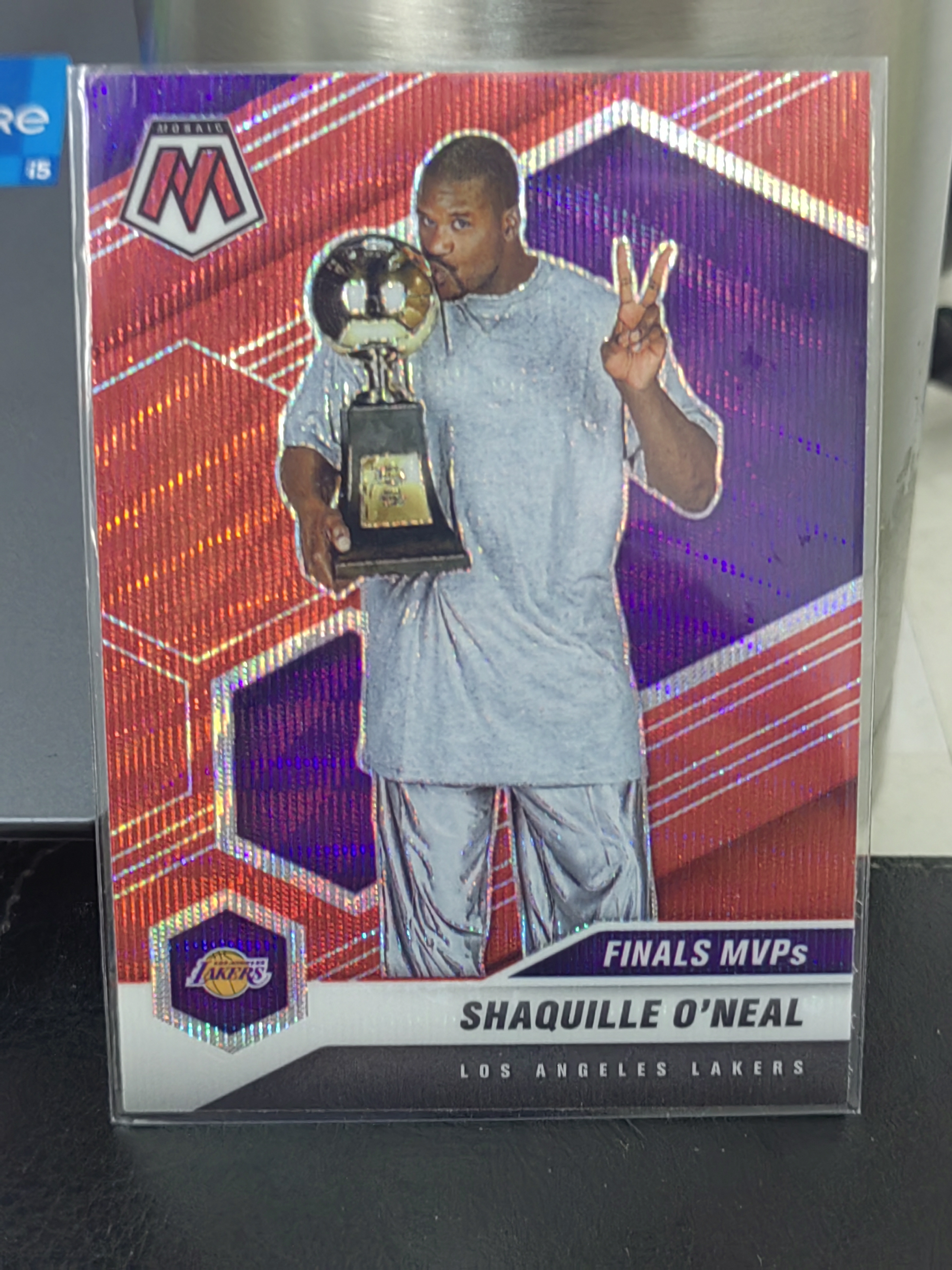 2020-21 Panini Mosaic Shaquille O'Neal 马赛克 红波纹 沙奎尔奥尼尔 大鲨鱼 湖人 捧杯 特卡 篮 白边白角 不保卡品 卡品如图