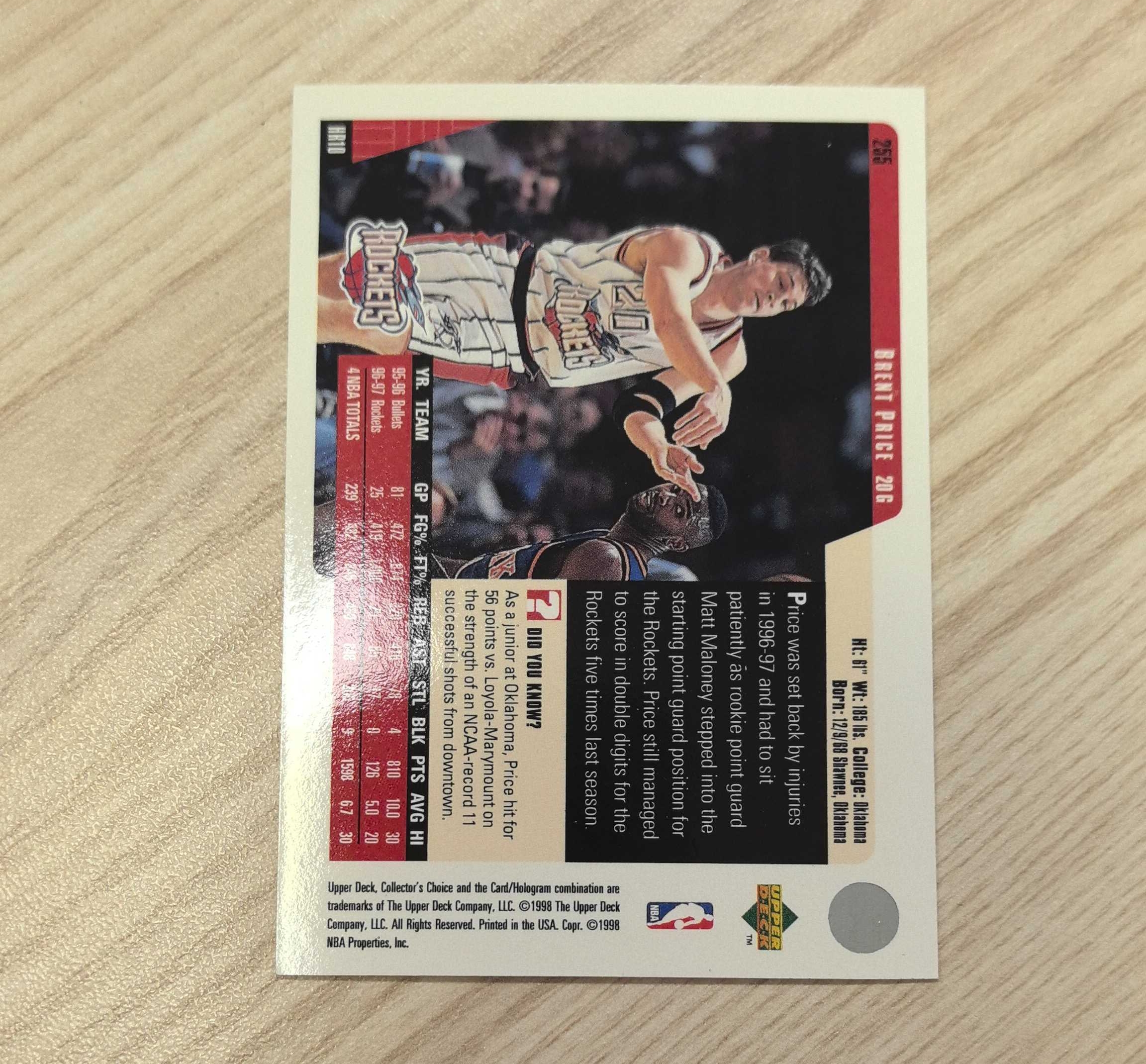 1997-98 Upper Deck Collector's Choice Brent Price 布伦特·普莱斯 先后效力于子弹(奇才)、火箭、灰熊和国王 硬通货 极具收藏价值