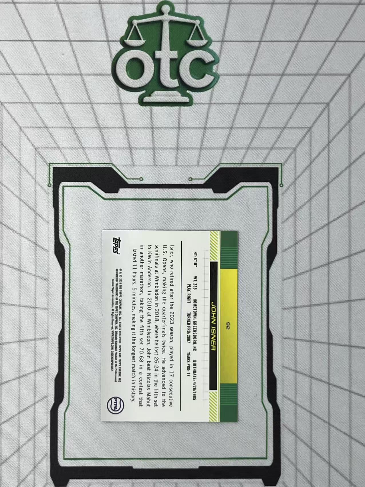 2024 Topps Chrome John Isner 【盎司收藏】网球 约翰 伊斯内尔 美国名将 First 99编 绿折 JJ27