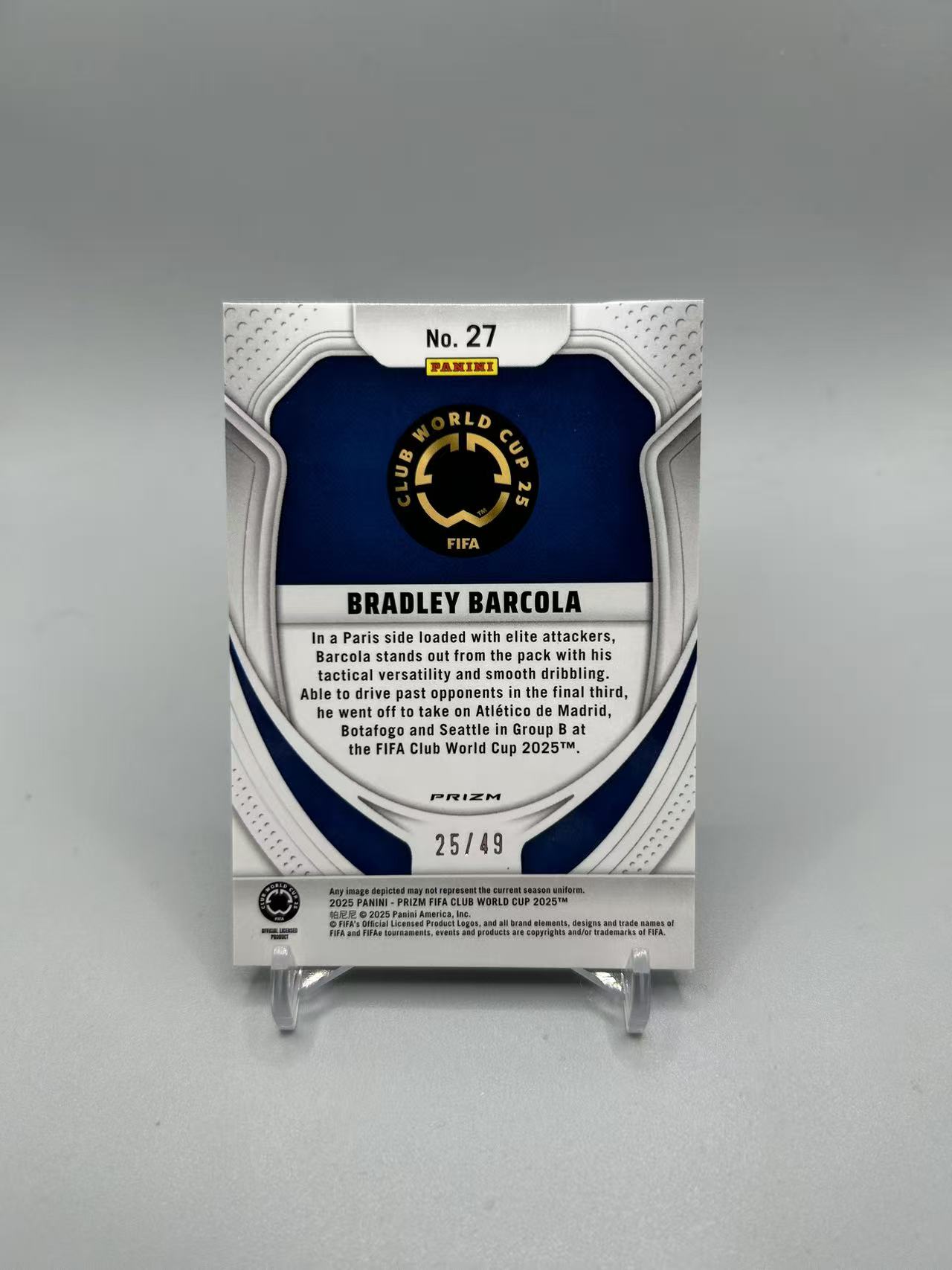 2025 Panini Prizm Bradley Barcola 【灰灰代拍】世俱杯PZ 巴黎 巴尔科拉 紫潘多拉折 25/49编 随无