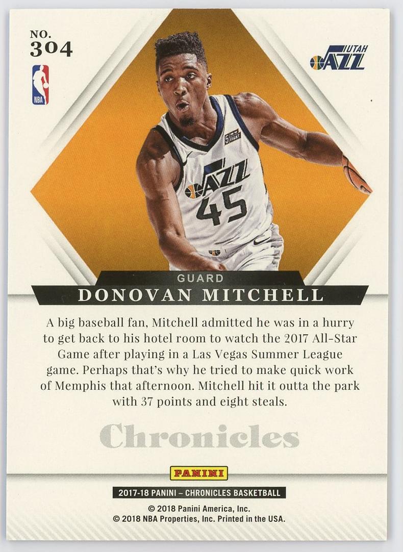 2017-18 Panini Chronicles Donovan Mitchell RC 多诺万米切尔 新秀 编年史 Majestic 249编 红平行 爵士 蜘蛛侠 卡品如图 0MJ9