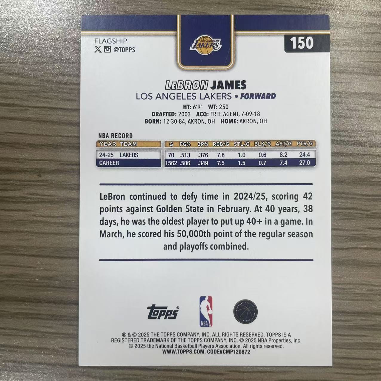 2025 Topps Flagship LeBron James 勒布朗 詹姆斯 湖人 739(樱桃)