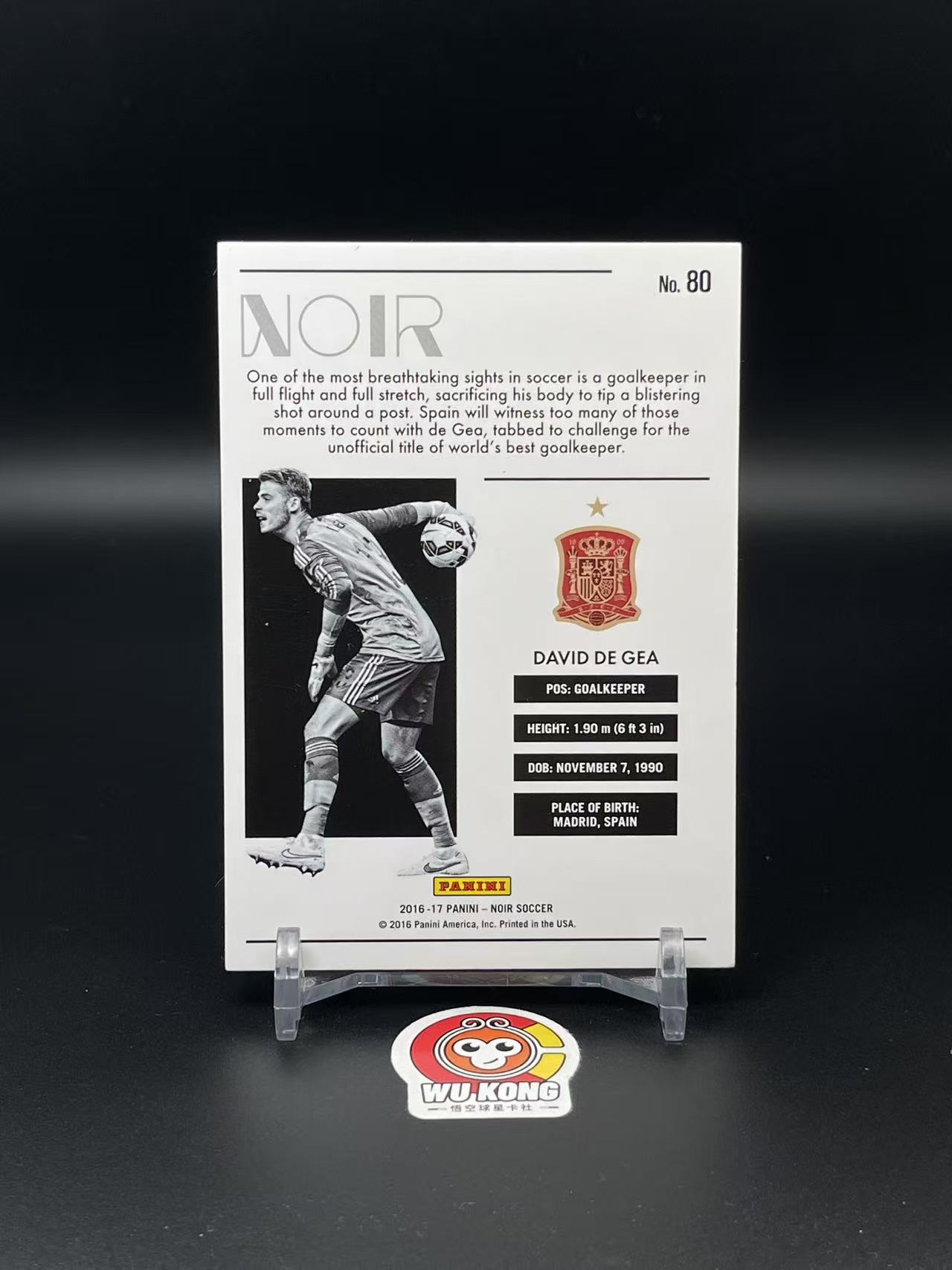 2016-17 Panini Noir David de Gea #80 诺尔 元年 德赫亚 75/75尾编 曼联 西班牙 门将 老卡 实卡精美 值得收藏 投资必备【悟空拍卖】wd