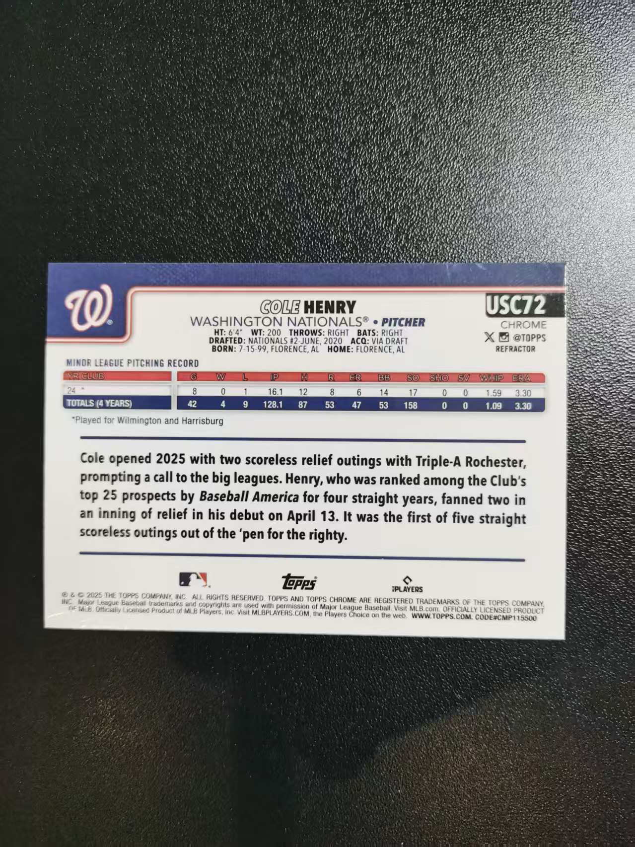 2025 Topps Chrome Cole Henry 柯尔亨利 新秀RC TC棒球 MLB 折射 收藏凑套 卡品如图 免费代拍CC16